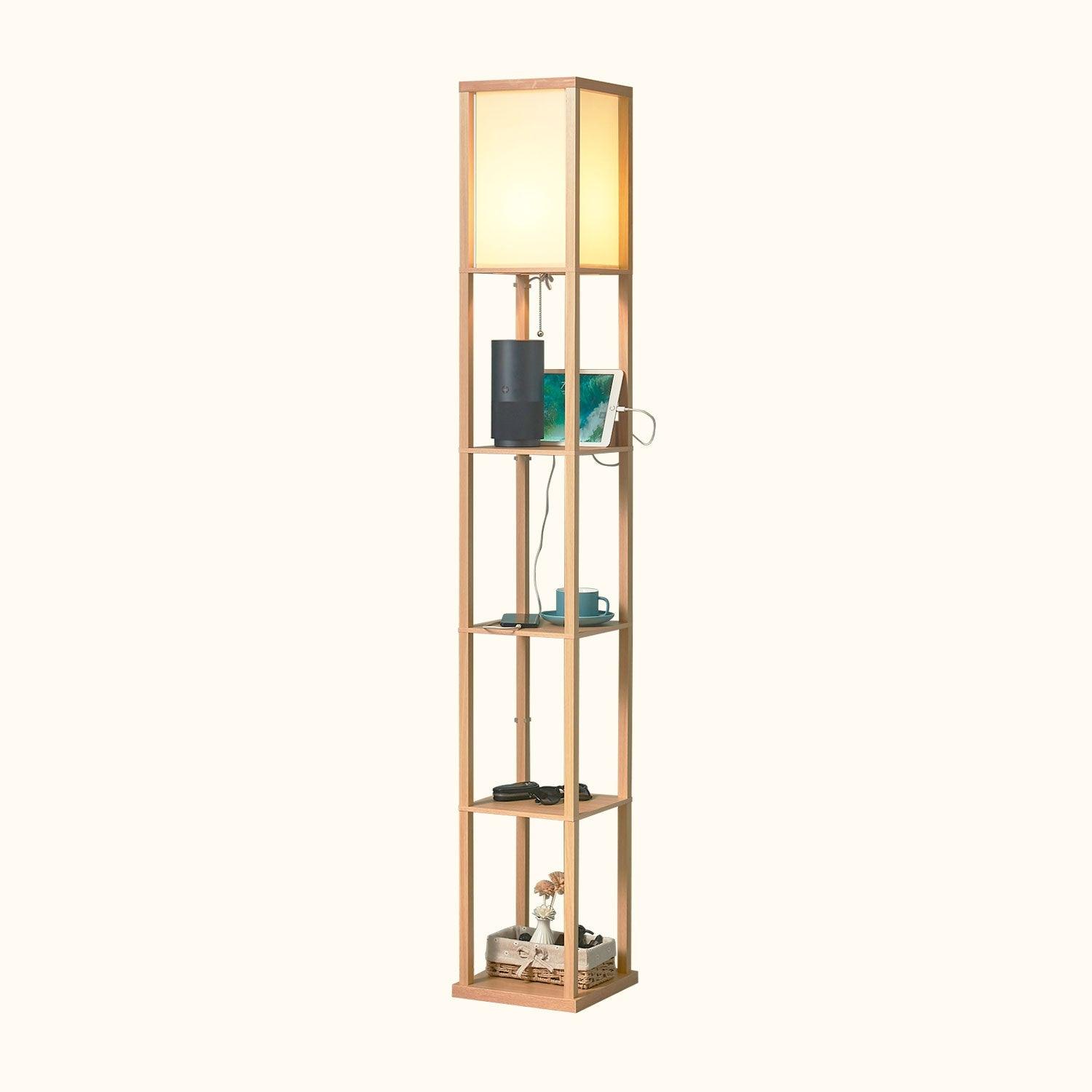 ATAMIN Avery Advanced 72" Floor Lamp With Shelves & USB-C Charging Station