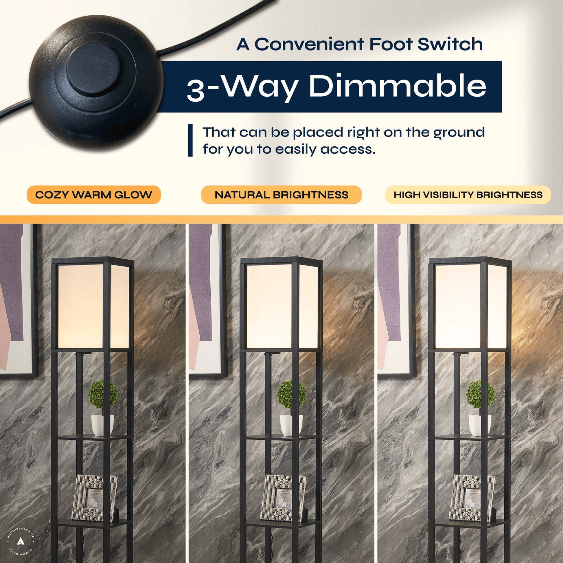 ATAMIN Alvin Dimmable Floor Lamp With Shelves & Integrated LED Lighting
