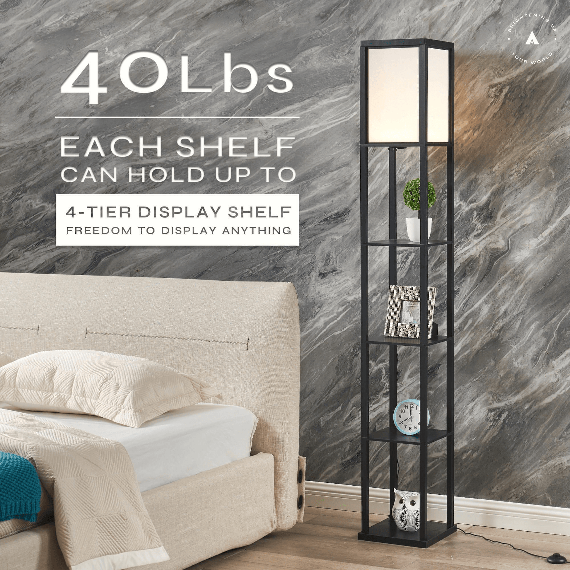 ATAMIN Alvin Dimmable Floor Lamp With Shelves & Integrated LED Lighting