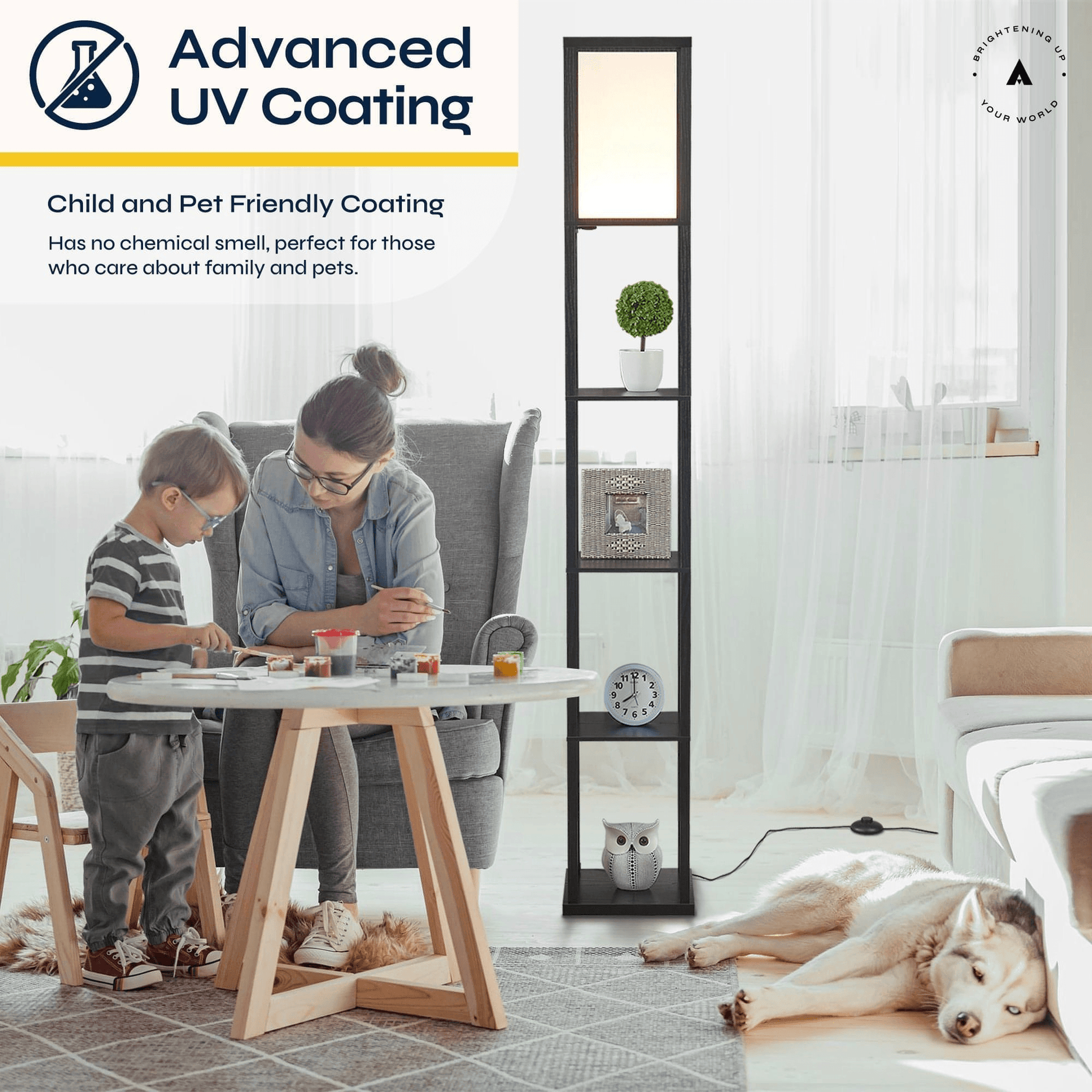 ATAMIN Alvin Dimmable Floor Lamp With Shelves & Integrated LED Lighting