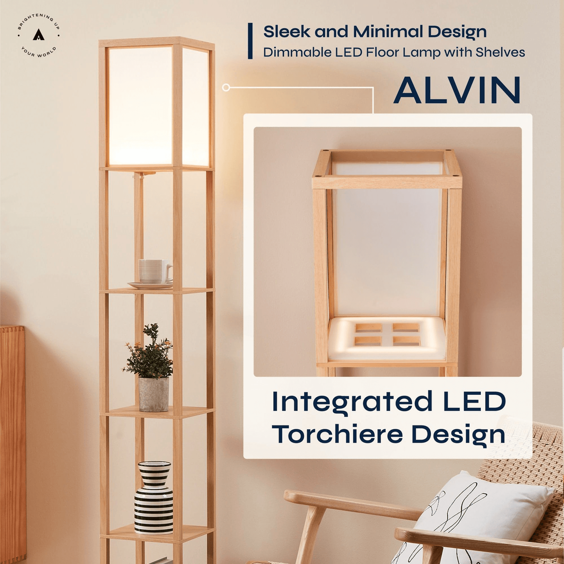 ATAMIN Alvin Dimmable Floor Lamp With Shelves & Integrated LED Lighting