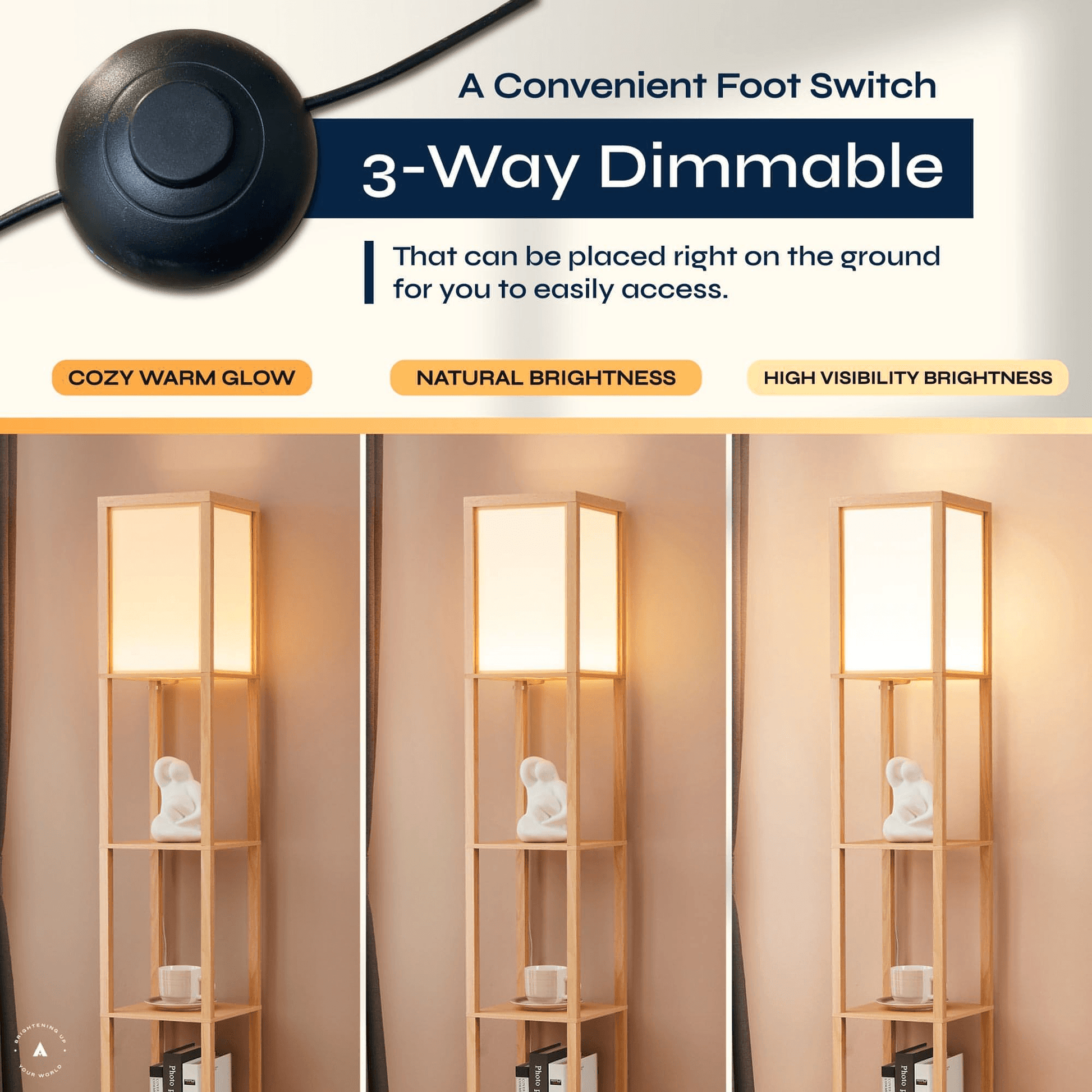 ATAMIN Alvin Dimmable Floor Lamp With Shelves & Integrated LED Lighting