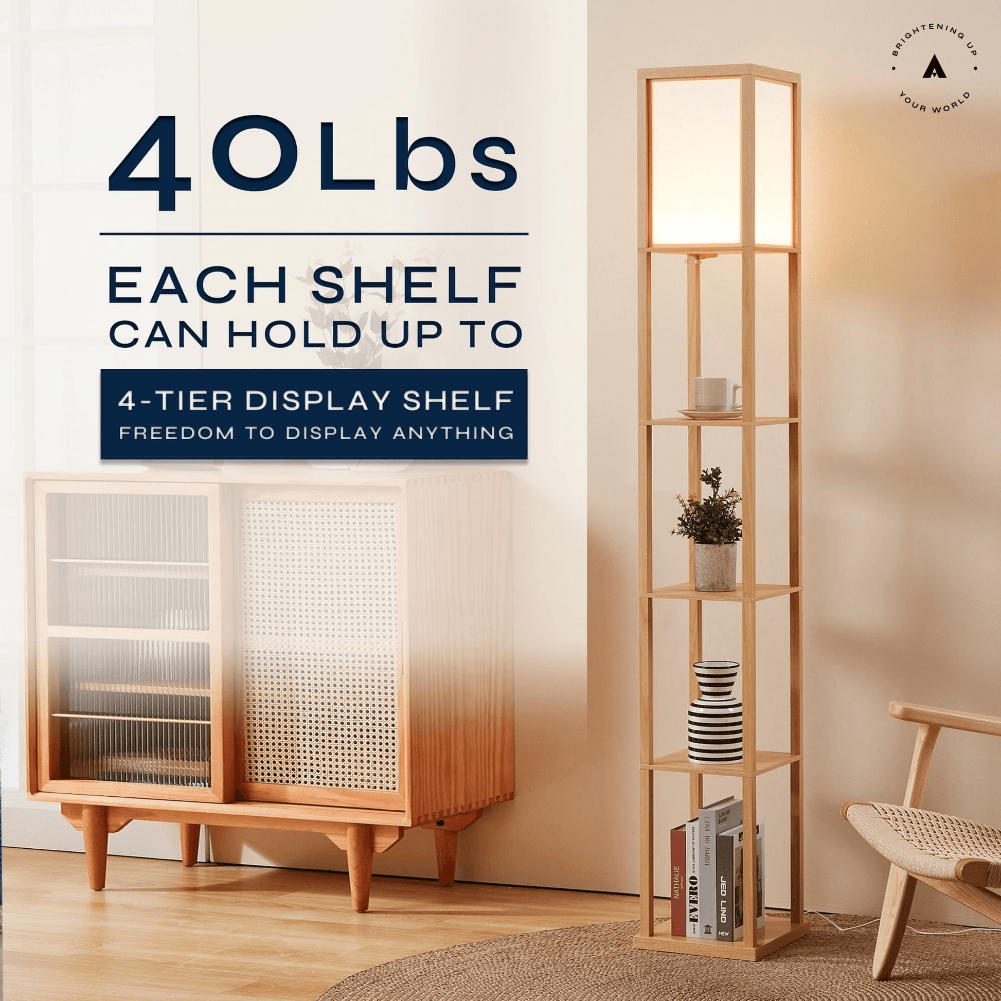 ATAMIN Alvin Dimmable Floor Lamp With Shelves & Integrated LED Lighting