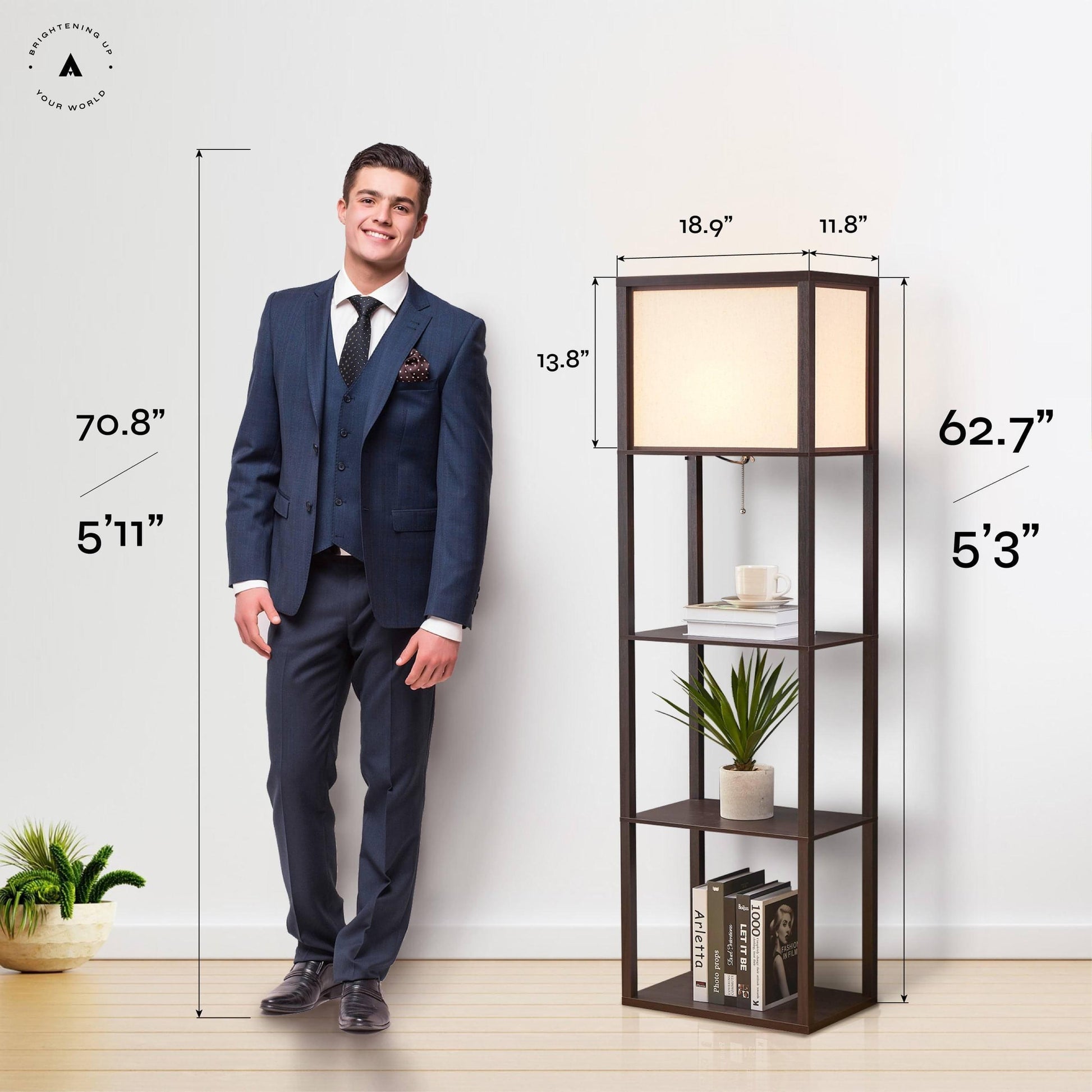 ATAMIN Avery Plus - 63" Floor Lamp with Shelves, LED Bulb Included