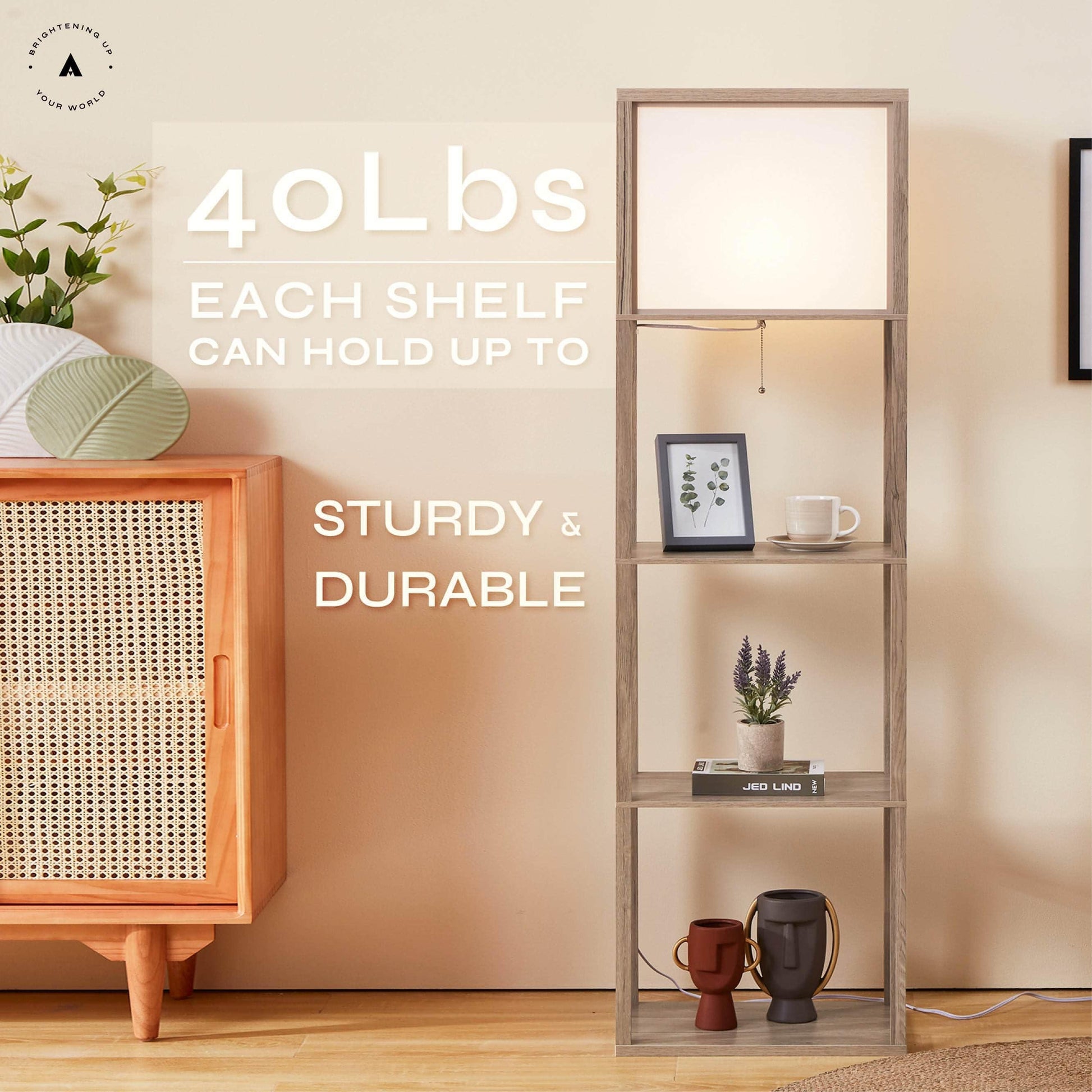ATAMIN Avery Plus - 63" Floor Lamp with Shelves, LED Bulb Included