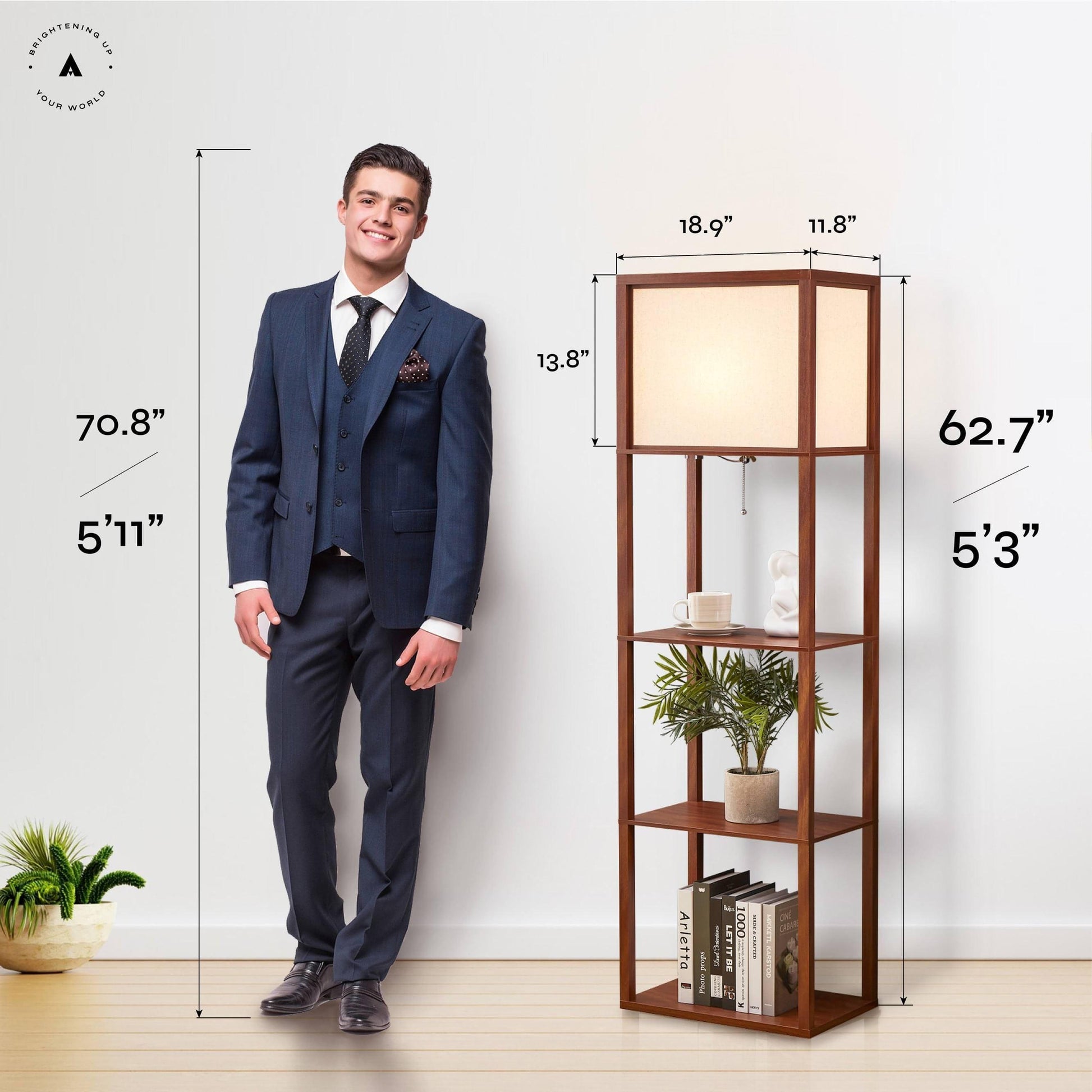 ATAMIN Avery Plus - 63" Floor Lamp with Shelves, LED Bulb Included