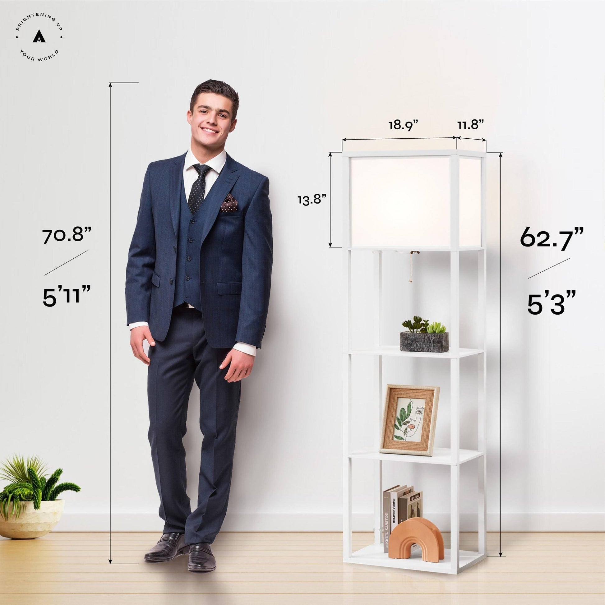 ATAMIN Avery Plus - 63" Floor Lamp with Shelves, LED Bulb Included
