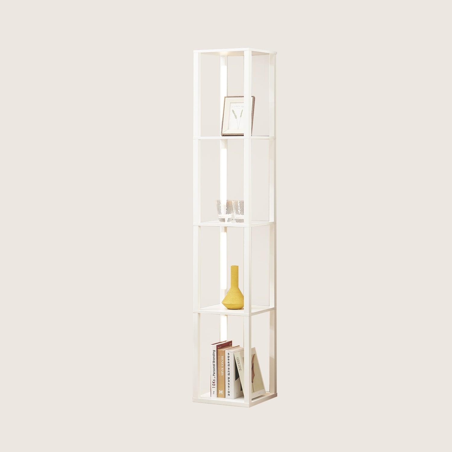 White narrow floor lamp with shelves