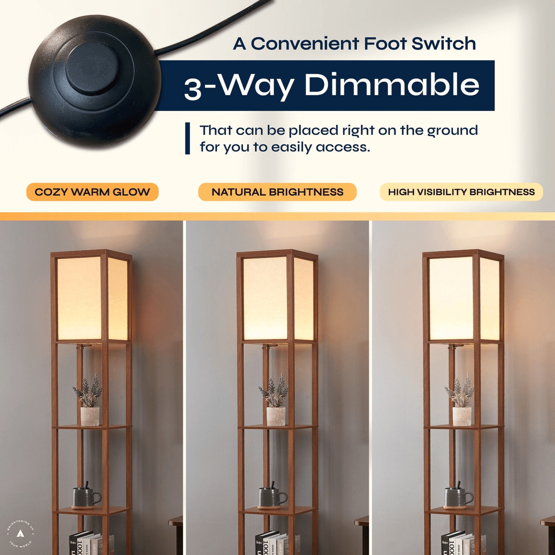 ATAMIN Alvin Dimmable Floor Lamp With Shelves & Integrated LED Lighting