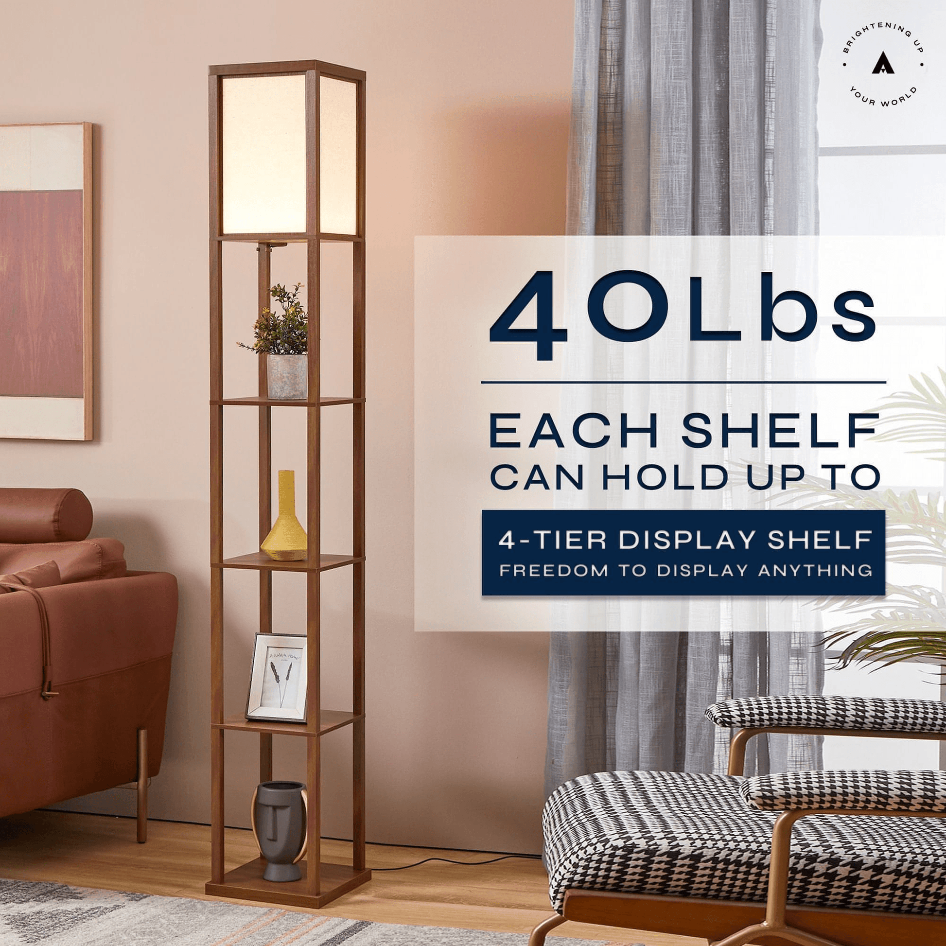 ATAMIN Alvin Dimmable Floor Lamp With Shelves & Integrated LED Lighting