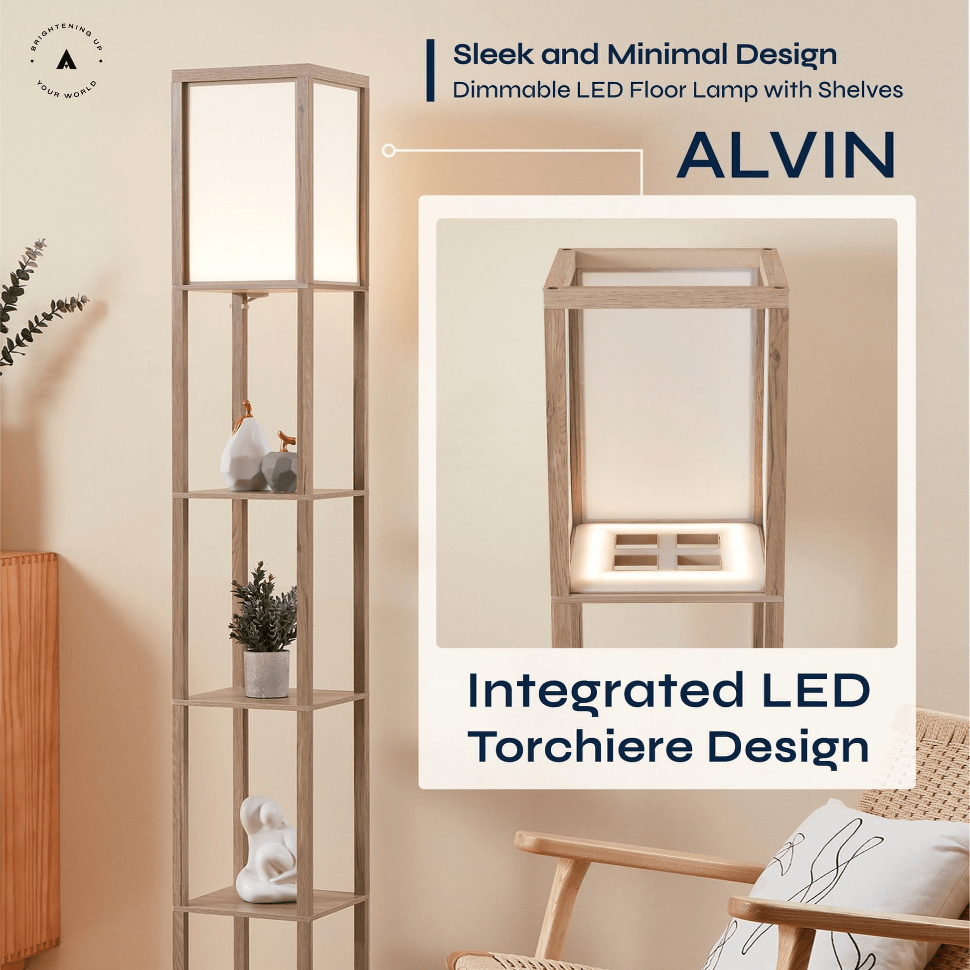 ATAMIN Alvin Dimmable Floor Lamp With Shelves & Integrated LED Lighting