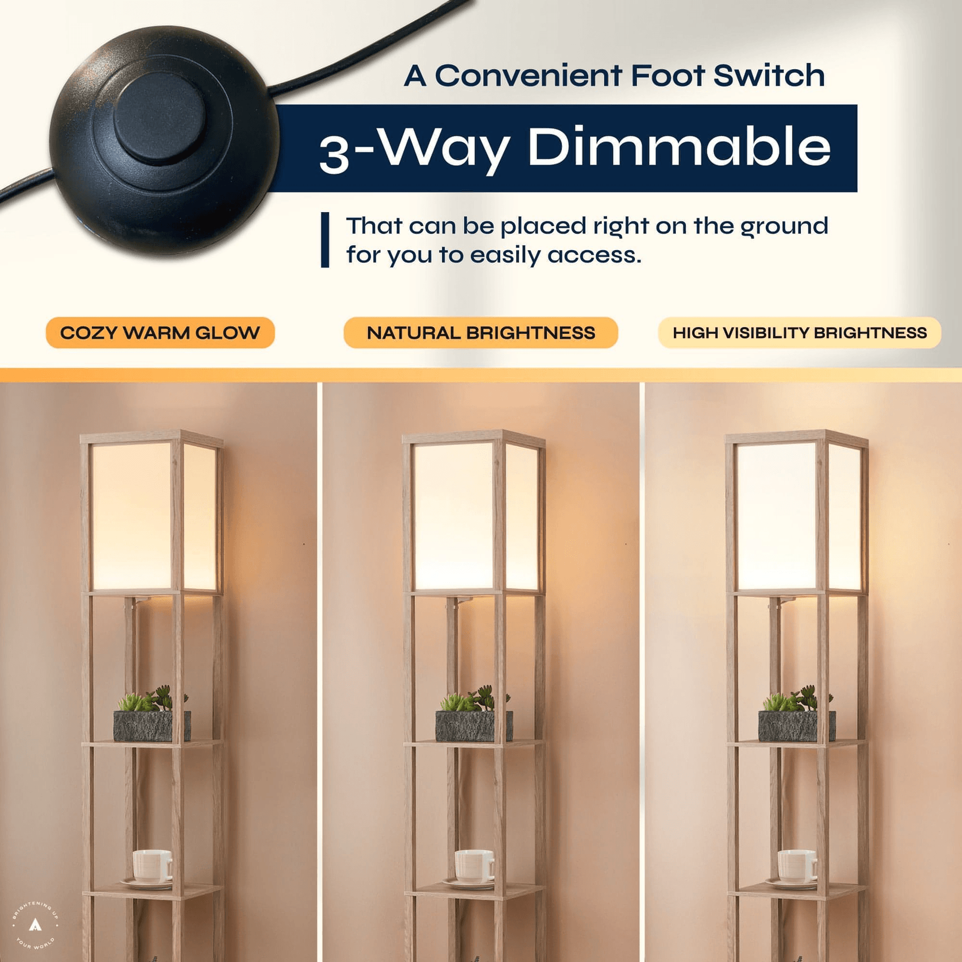 ATAMIN Alvin Dimmable Floor Lamp With Shelves & Integrated LED Lighting