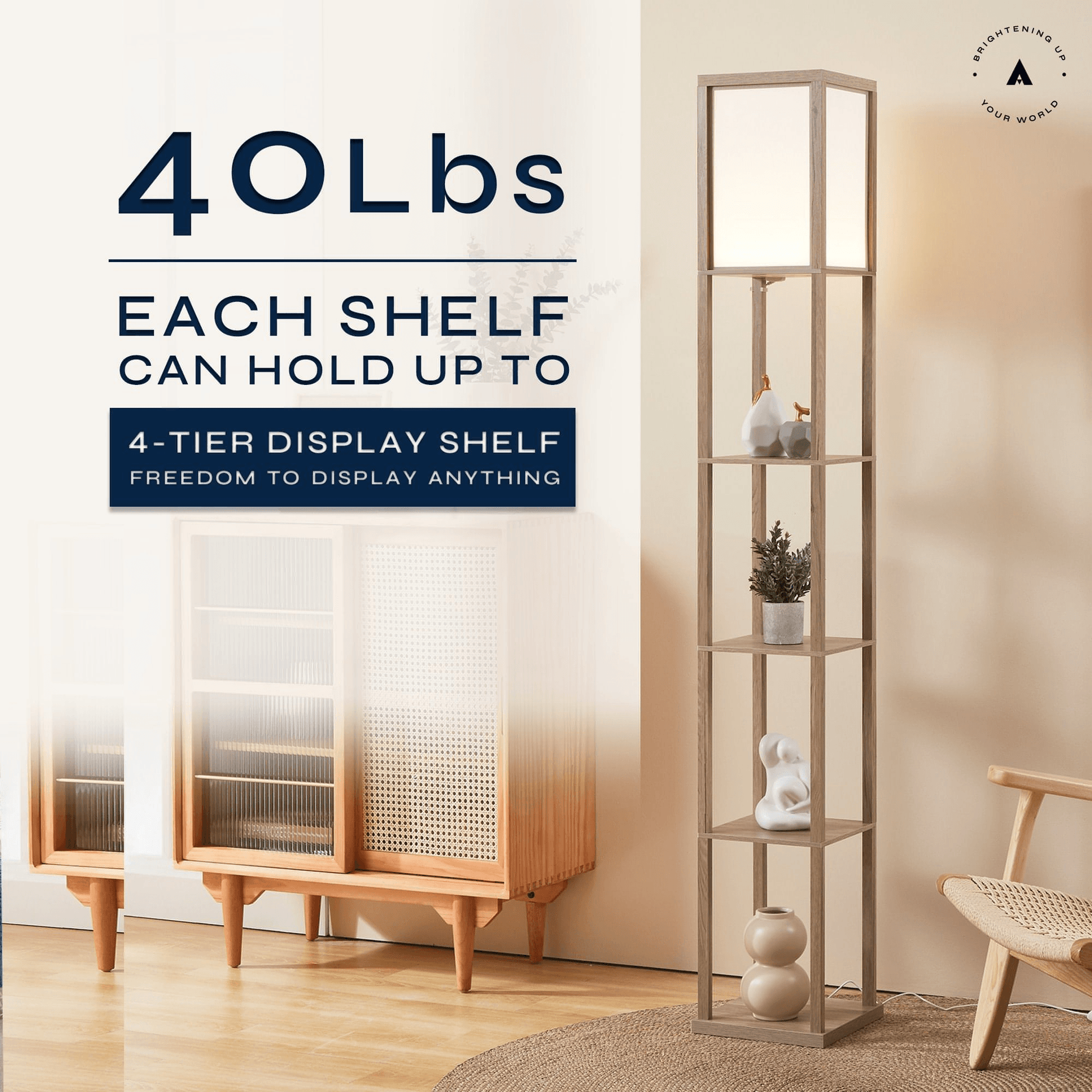 ATAMIN Alvin Dimmable Floor Lamp With Shelves & Integrated LED Lighting