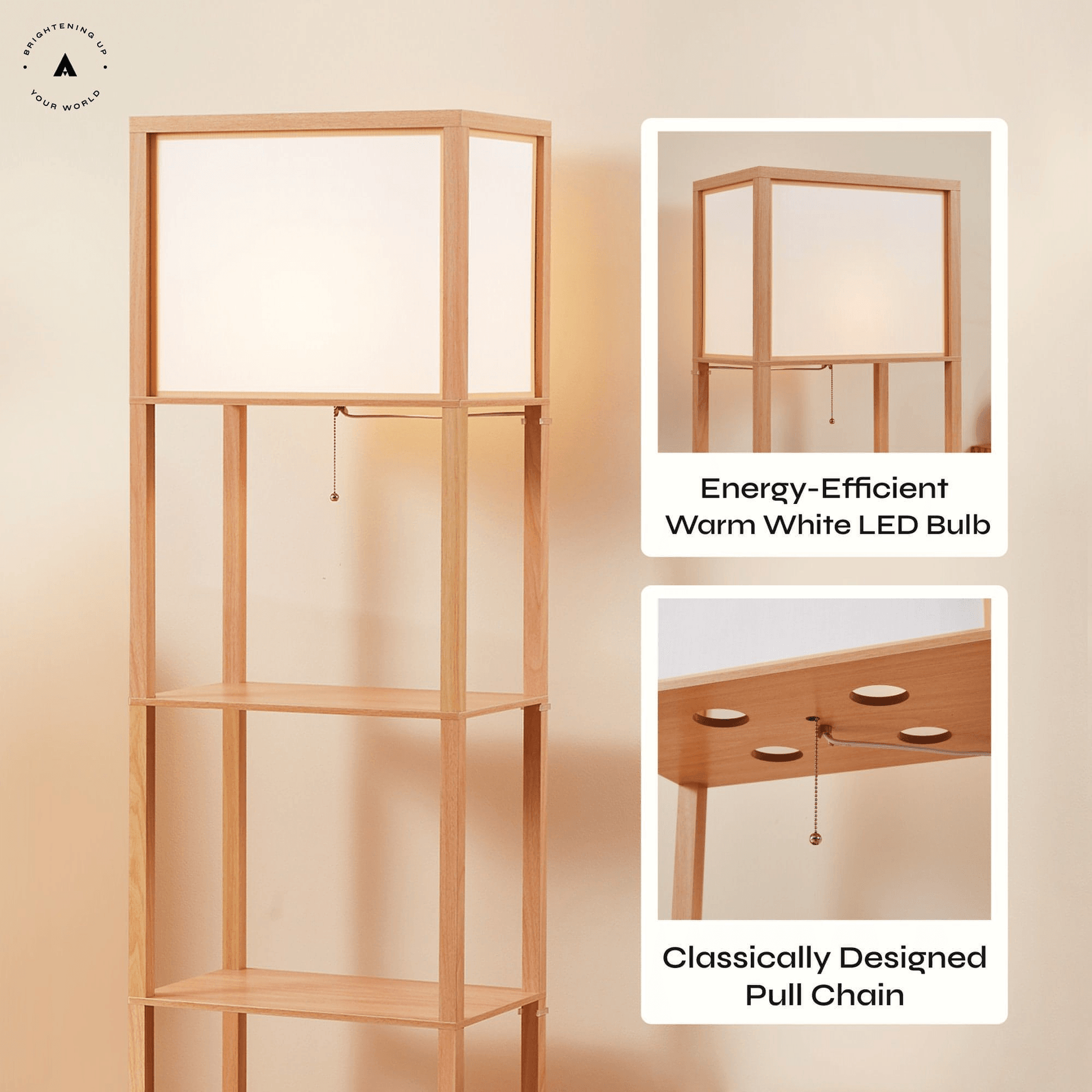 ATAMIN Avery Plus - 63" Floor Lamp with Shelves, LED Bulb Included