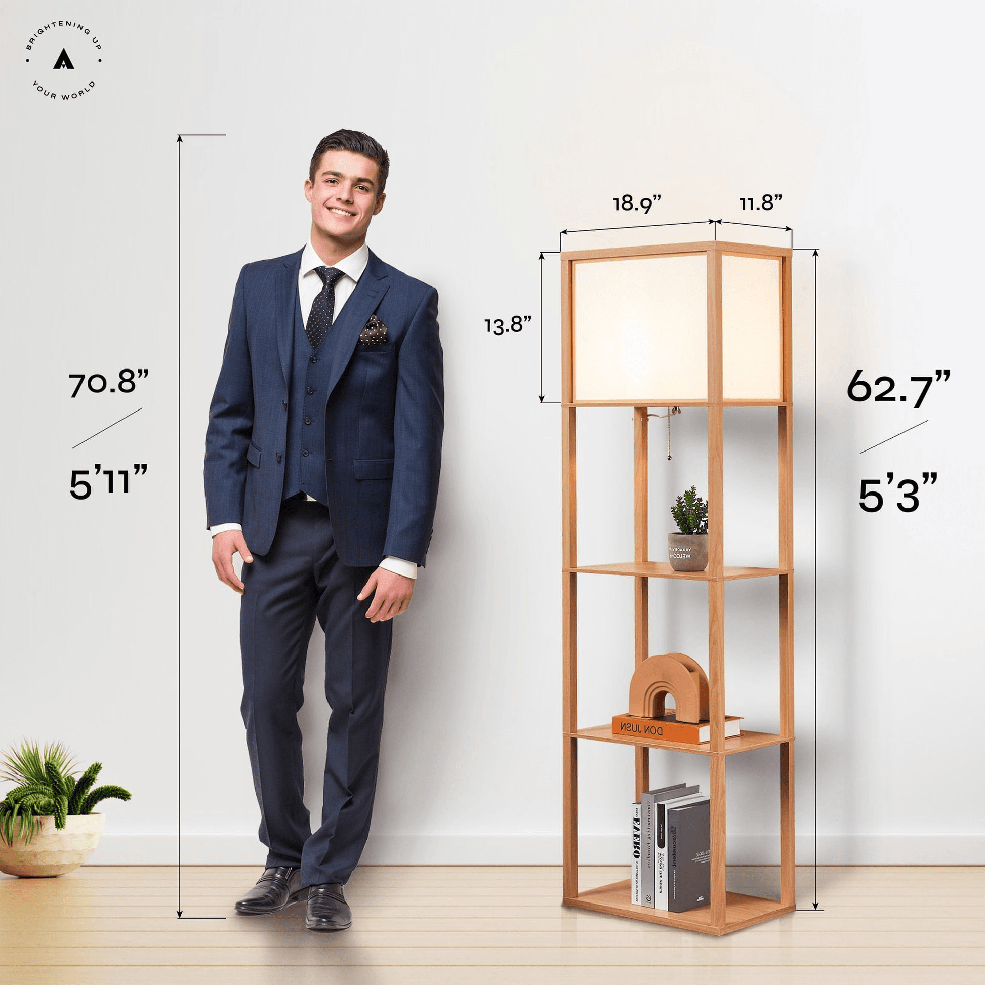 ATAMIN Avery Plus - 63" Floor Lamp with Shelves, LED Bulb Included