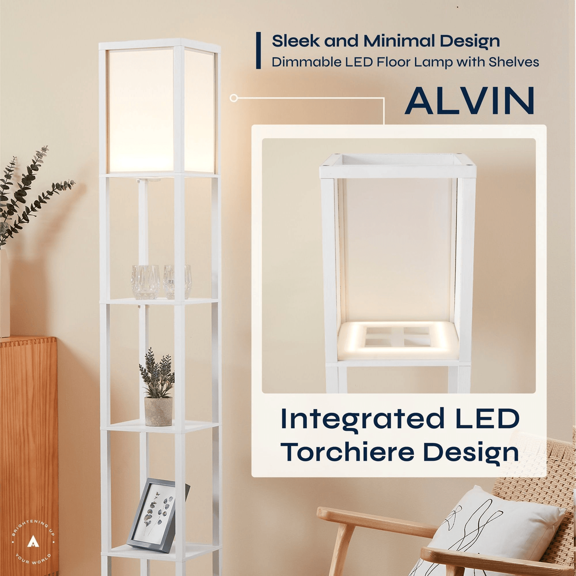 ATAMIN Alvin Dimmable Floor Lamp With Shelves & Integrated LED Lighting