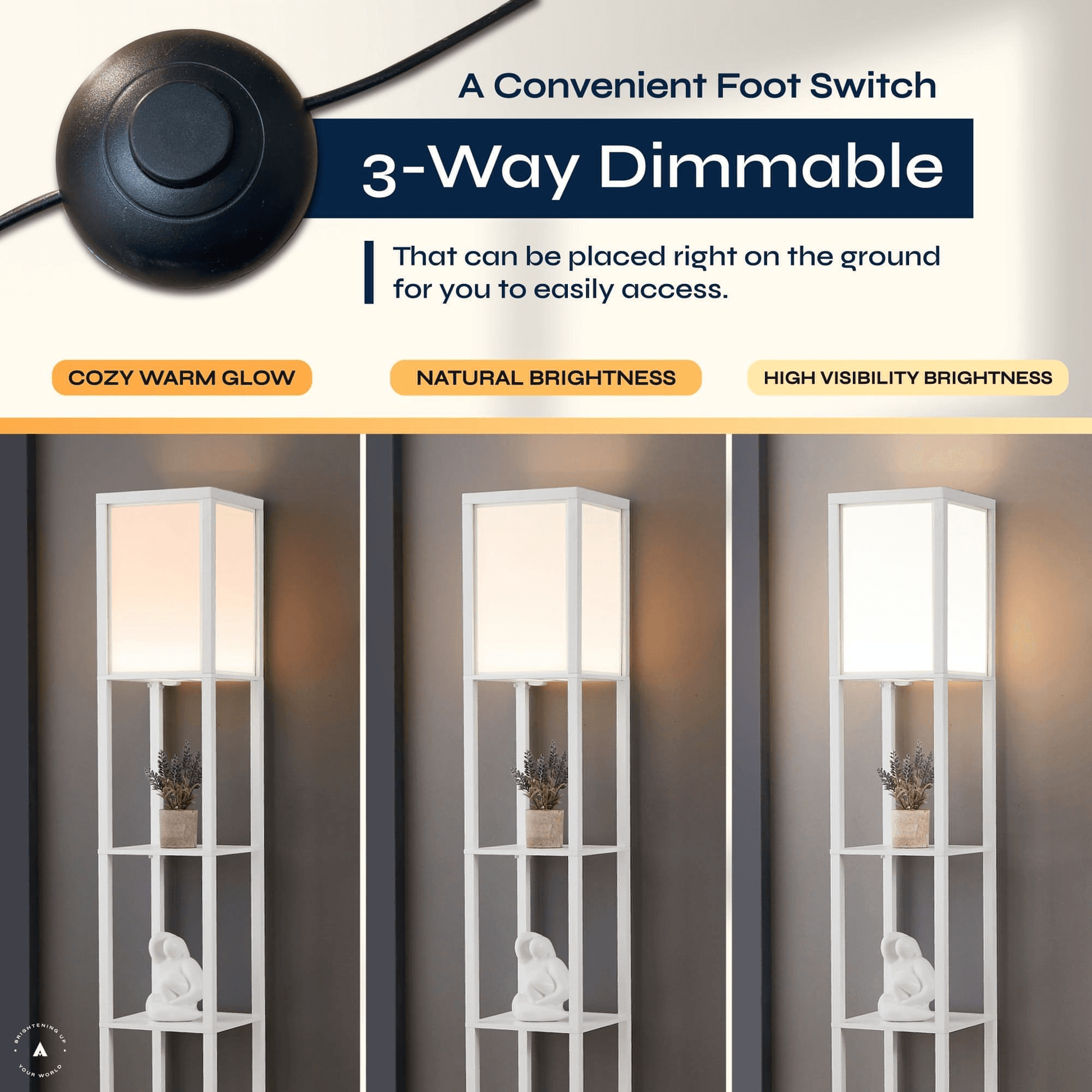 ATAMIN Alvin Dimmable Floor Lamp With Shelves & Integrated LED Lighting