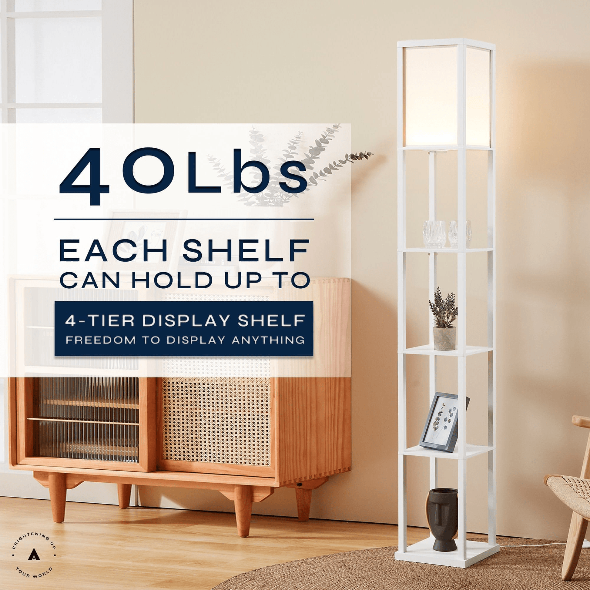 ATAMIN Alvin Dimmable Floor Lamp With Shelves & Integrated LED Lighting