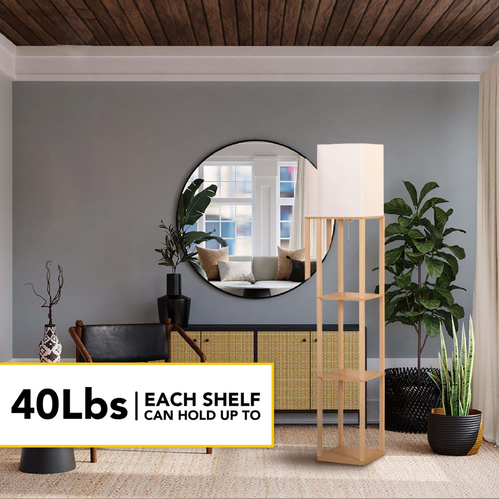 Alvis Minimalistic LED Floor Lamp with Display Shelves - FENLO
