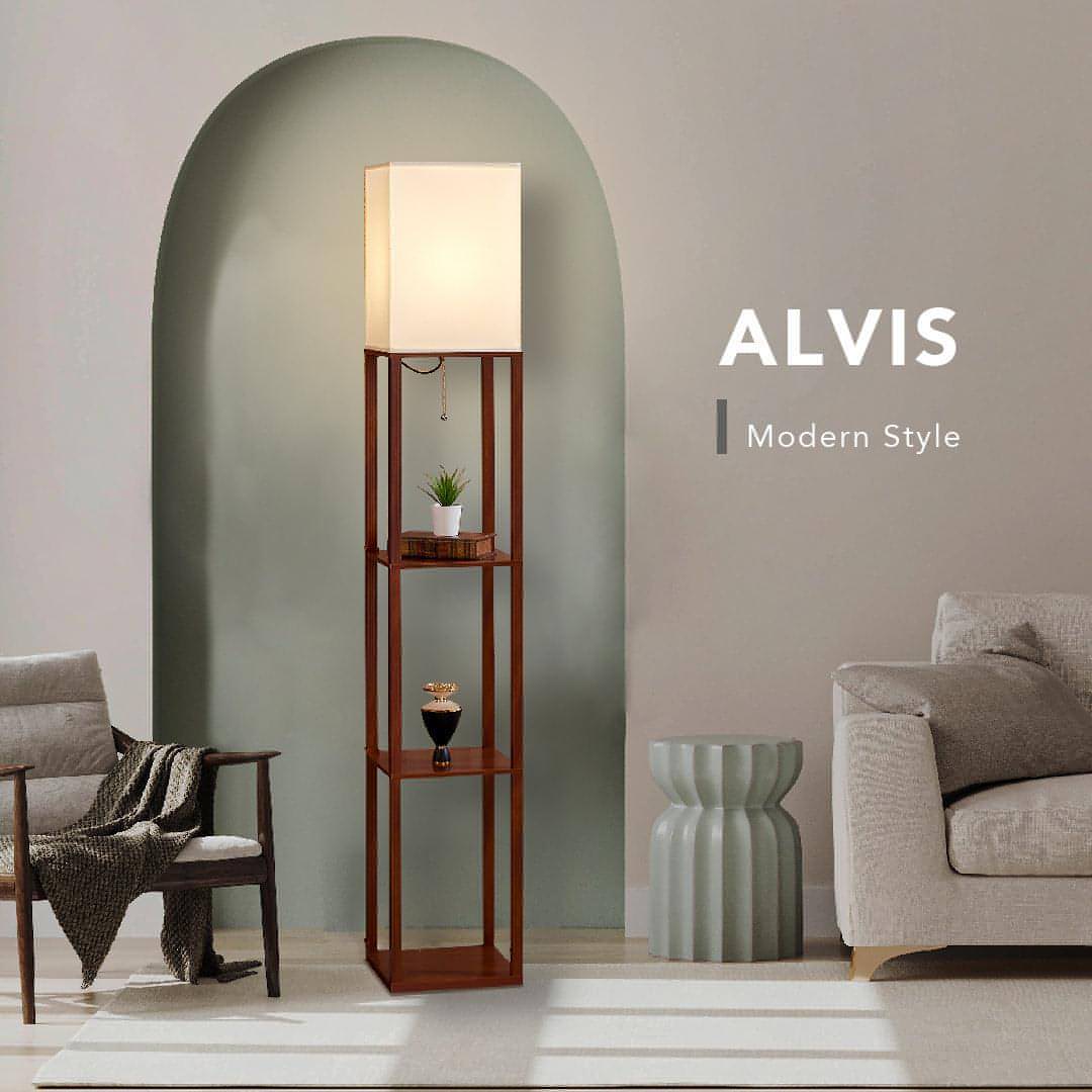 Alvis Minimalistic LED Floor Lamp with Display Shelves - FENLO