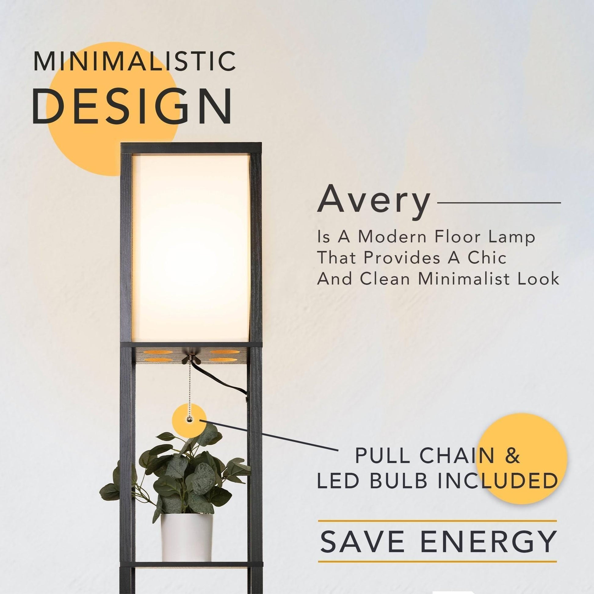 ATAMIN Avery 63" Modern LED Floor Lamp with Display Shelves