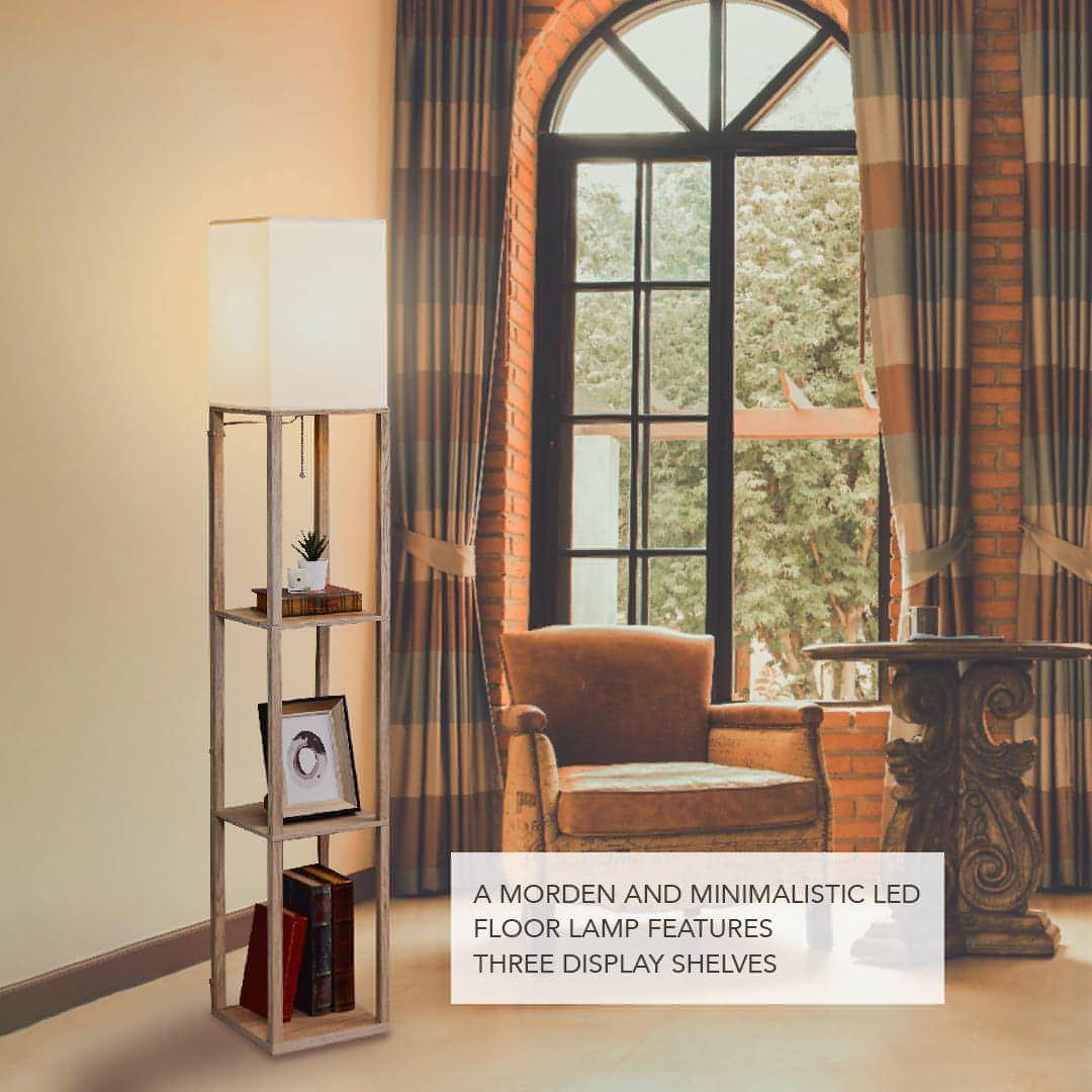 Alvis Minimalistic LED Floor Lamp with Display Shelves - FENLO