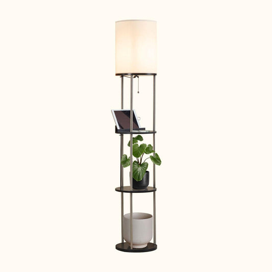 ATAMIN Aria Charger Edition - Modern Floor Lamp with Shelves and Charging Station