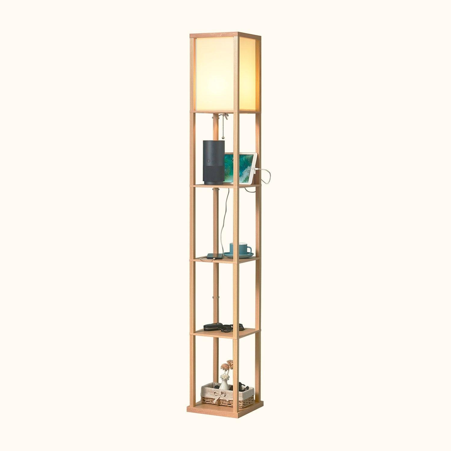 ATAMIN Avery Advanced 72" Floor Lamp With Shelves & USB-C Charging Station