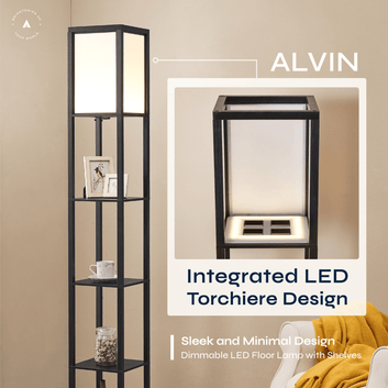 ATAMIN Alvin Dimmable Floor Lamp With Shelves & Integrated LED Lighting