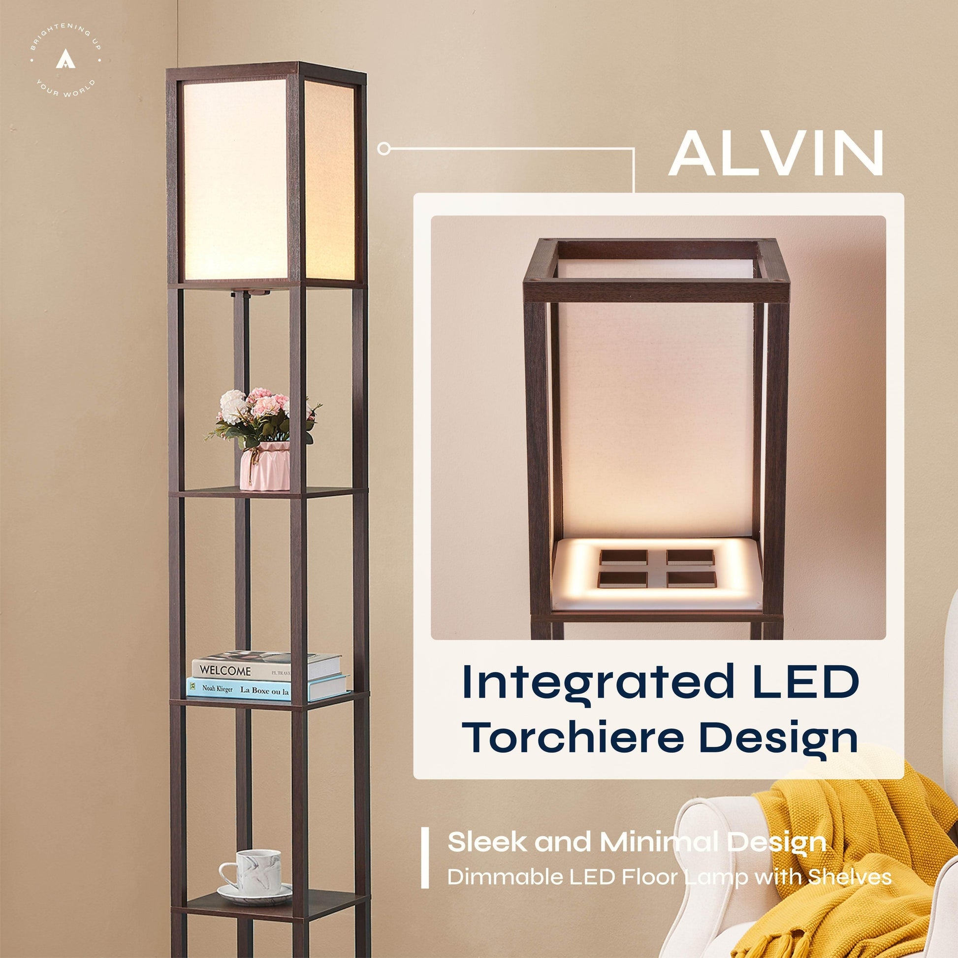 ATAMIN Alvin Dimmable Floor Lamp With Shelves & Integrated LED Lighting