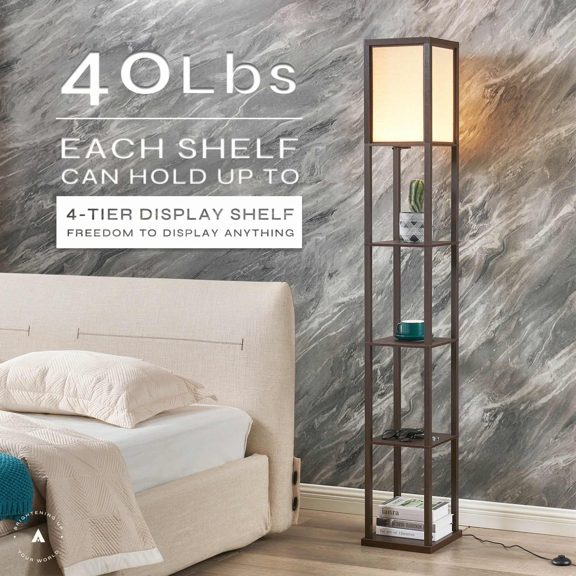 ATAMIN Alvin Dimmable Floor Lamp With Shelves & Integrated LED Lighting