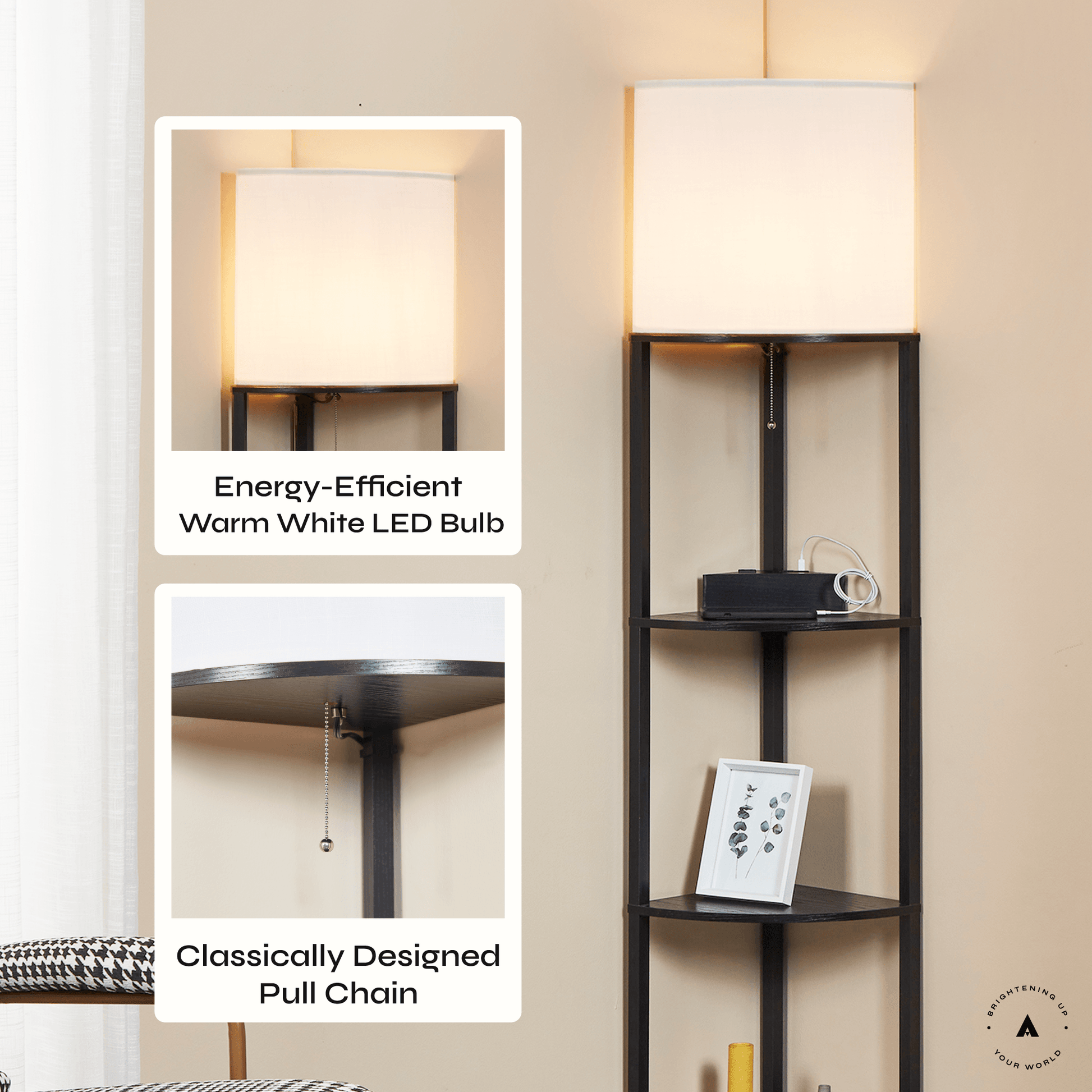ATAMIN Alvis Edge Charger Edition - Floor Lamp with USB-C Charging Station