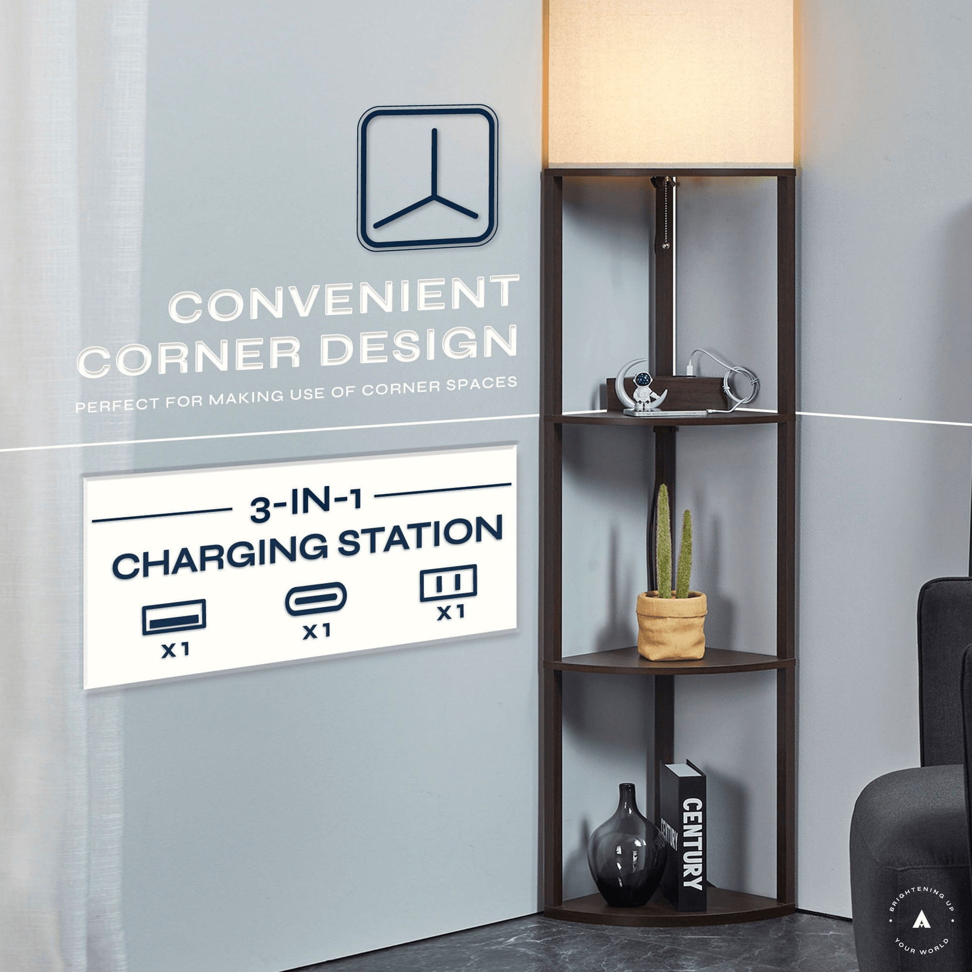 ATAMIN Alvis Edge Charger Edition - Floor Lamp with USB-C Charging Station