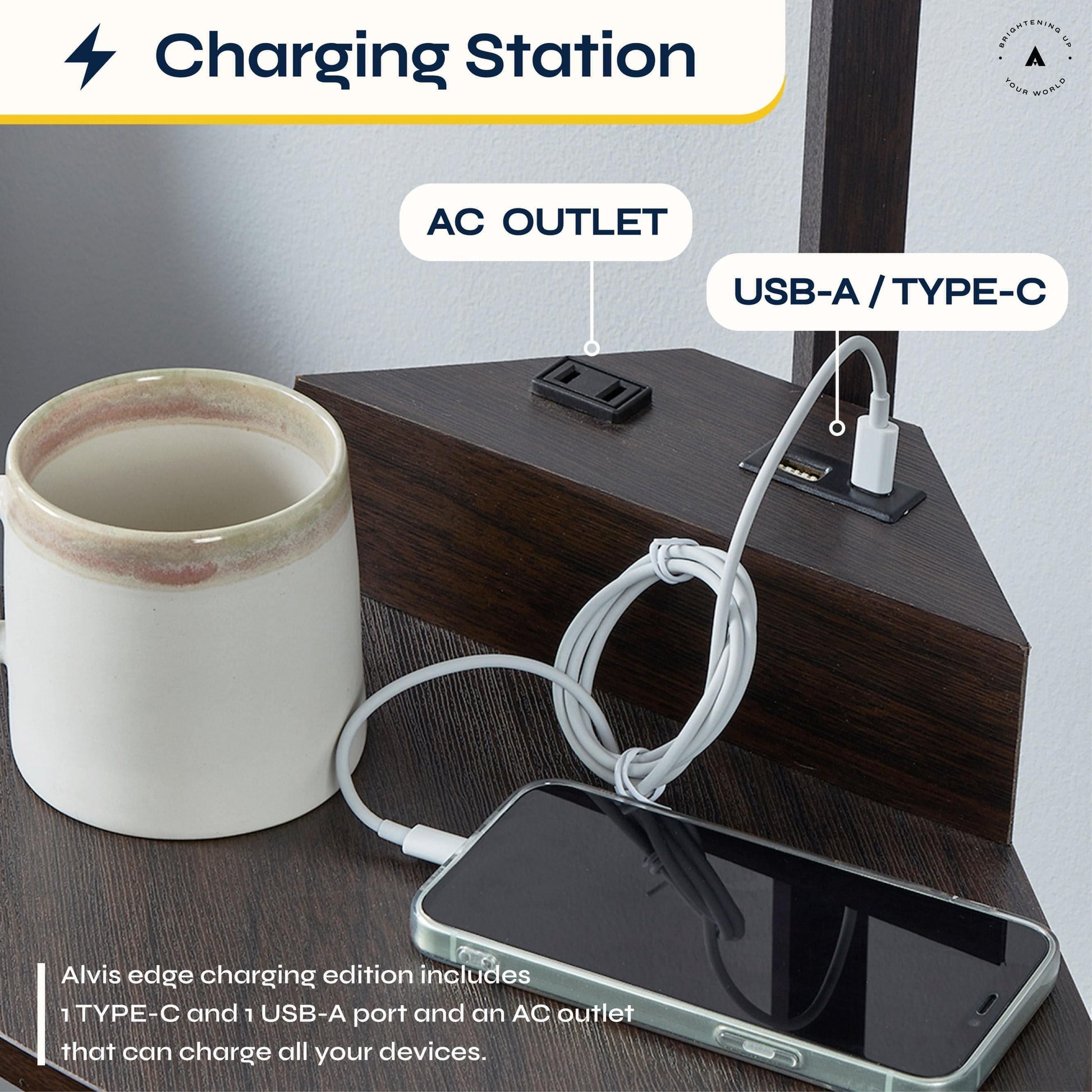 ATAMIN Alvis Edge Charger Edition: Corner Floor Lamp with Charging