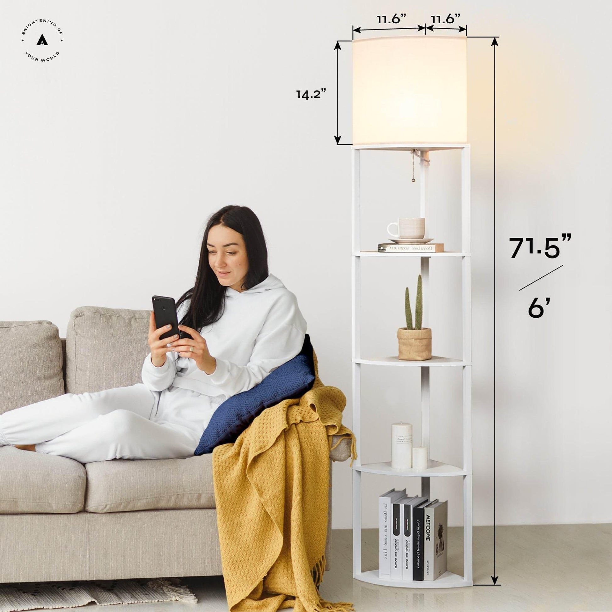 ATAMIN Alvis Edge - 72" Corner Floor Lamp with Shelves