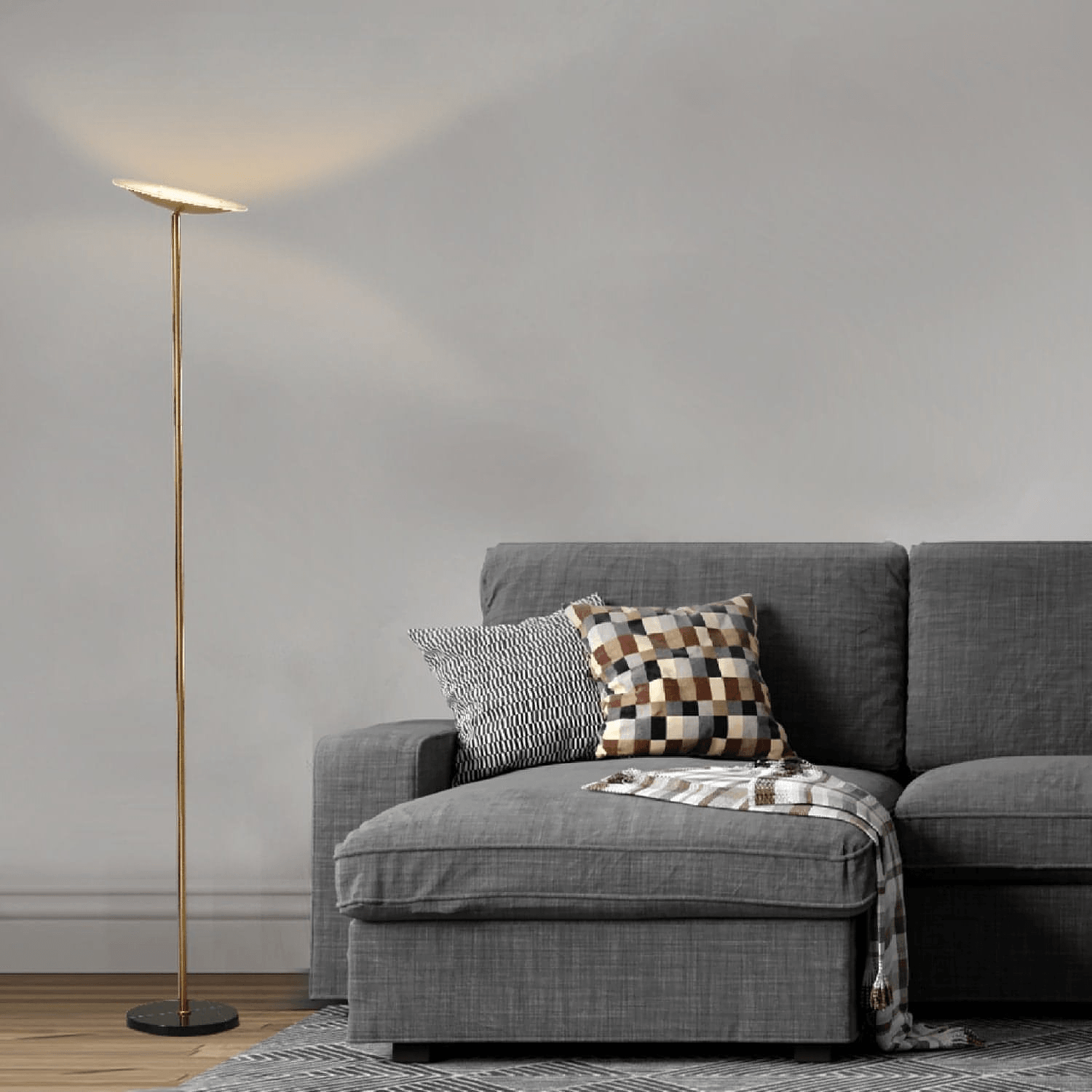 Falon Dimmable Torchiere Floor Lamp With Black Marble Base