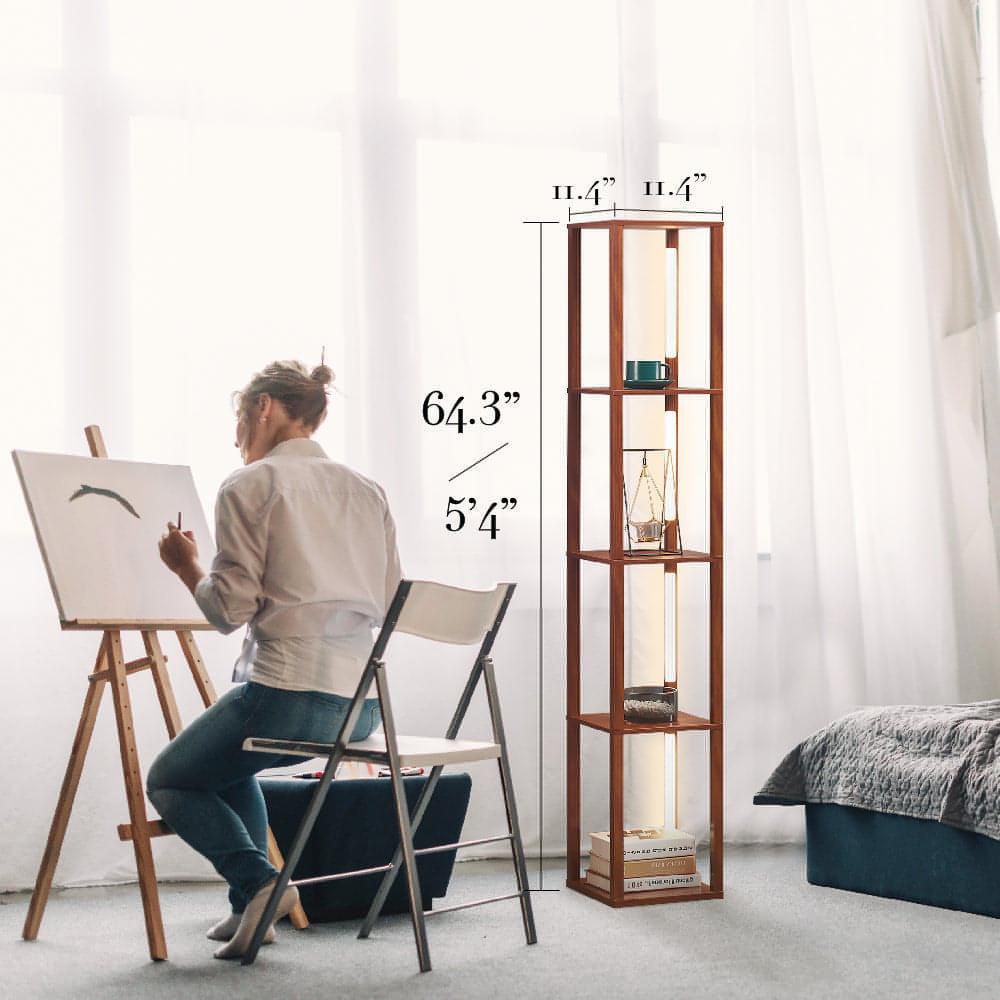 brown LED narrow bookshelf