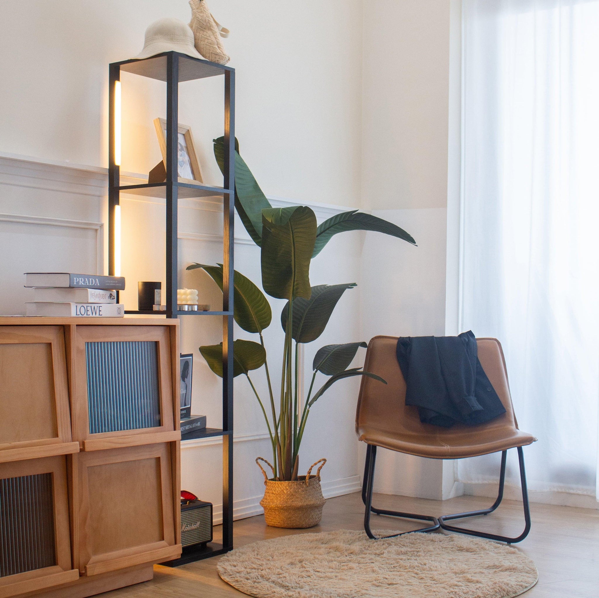 Mid century modern with floor lamp decoration and storage