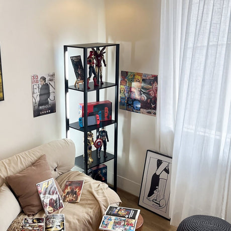 Living room display shelf and floor lamp for figurines