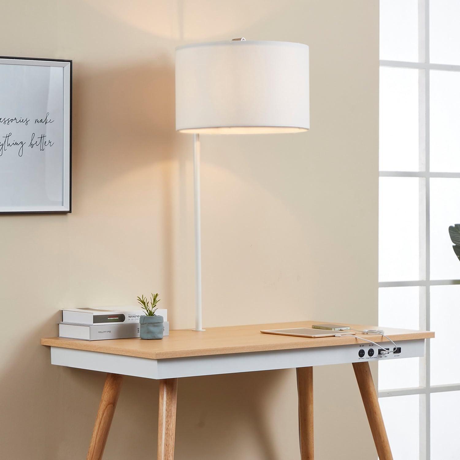 Ecworld Modern Design Workstation Desk with Hidden Cord Management Panels - Pine