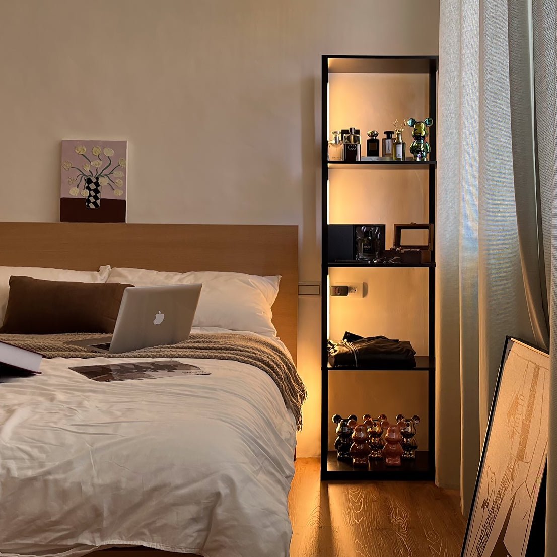 Bedroom Nightstand with warm light and storage