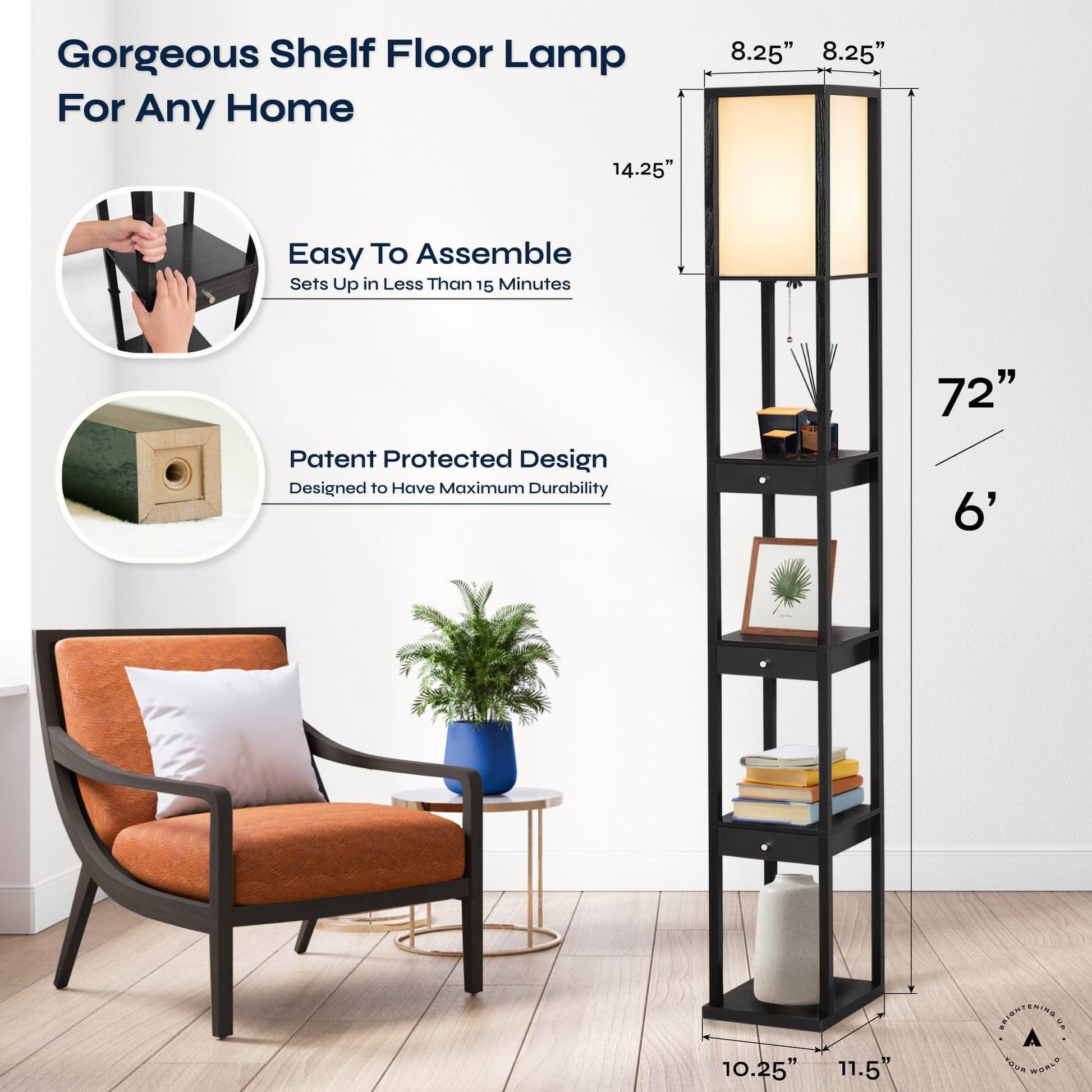 ATAMIN Aaron Classic LED Floor Lamp with Storage Drawers