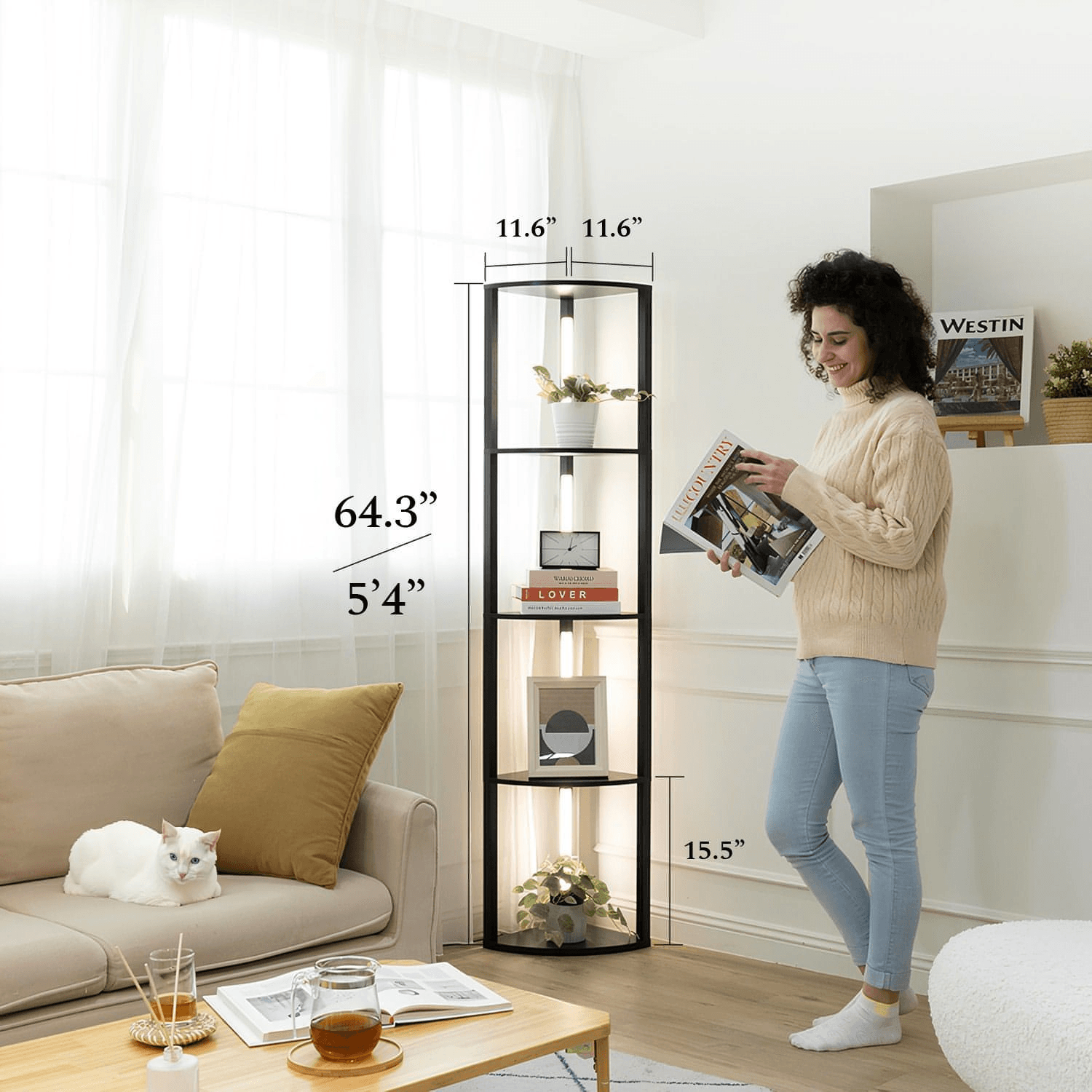 LED wood tiered display for corner
