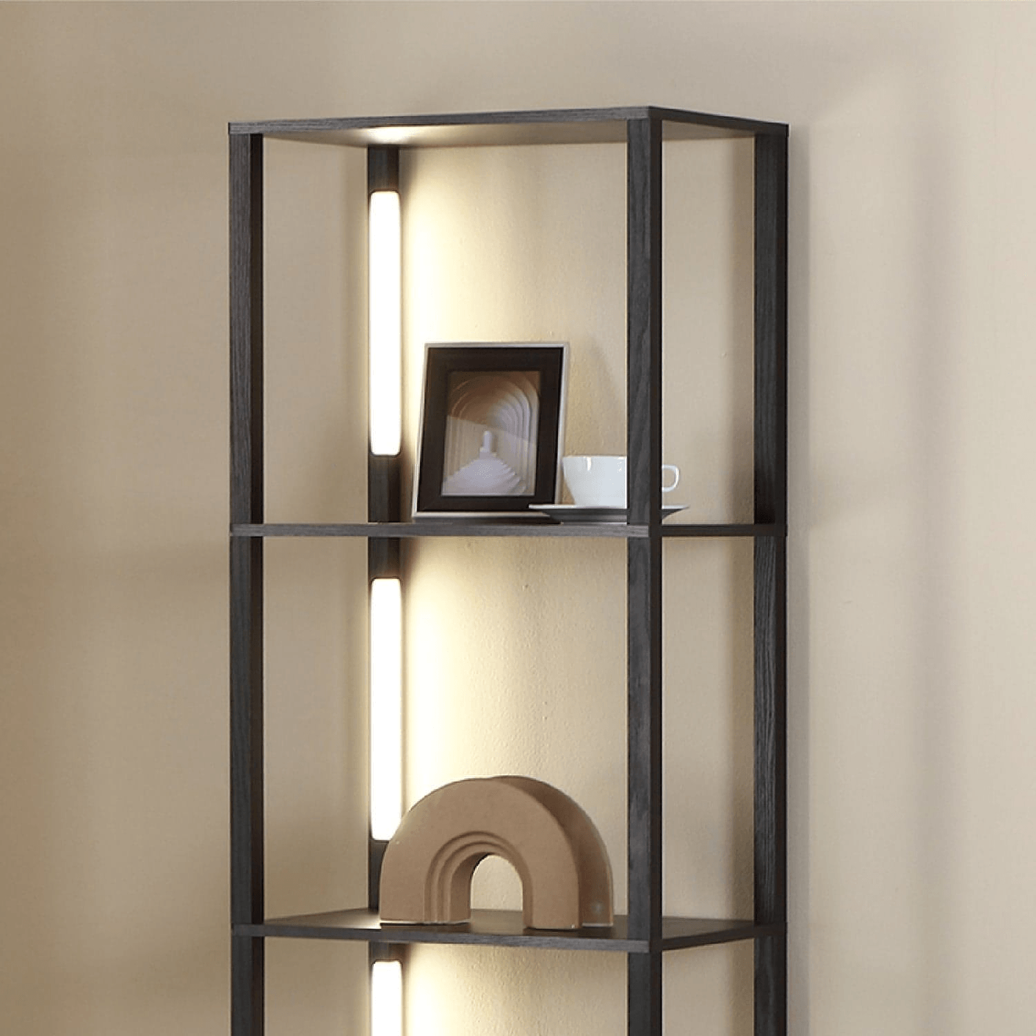 Wide Illuminated Wooden Bookcase
