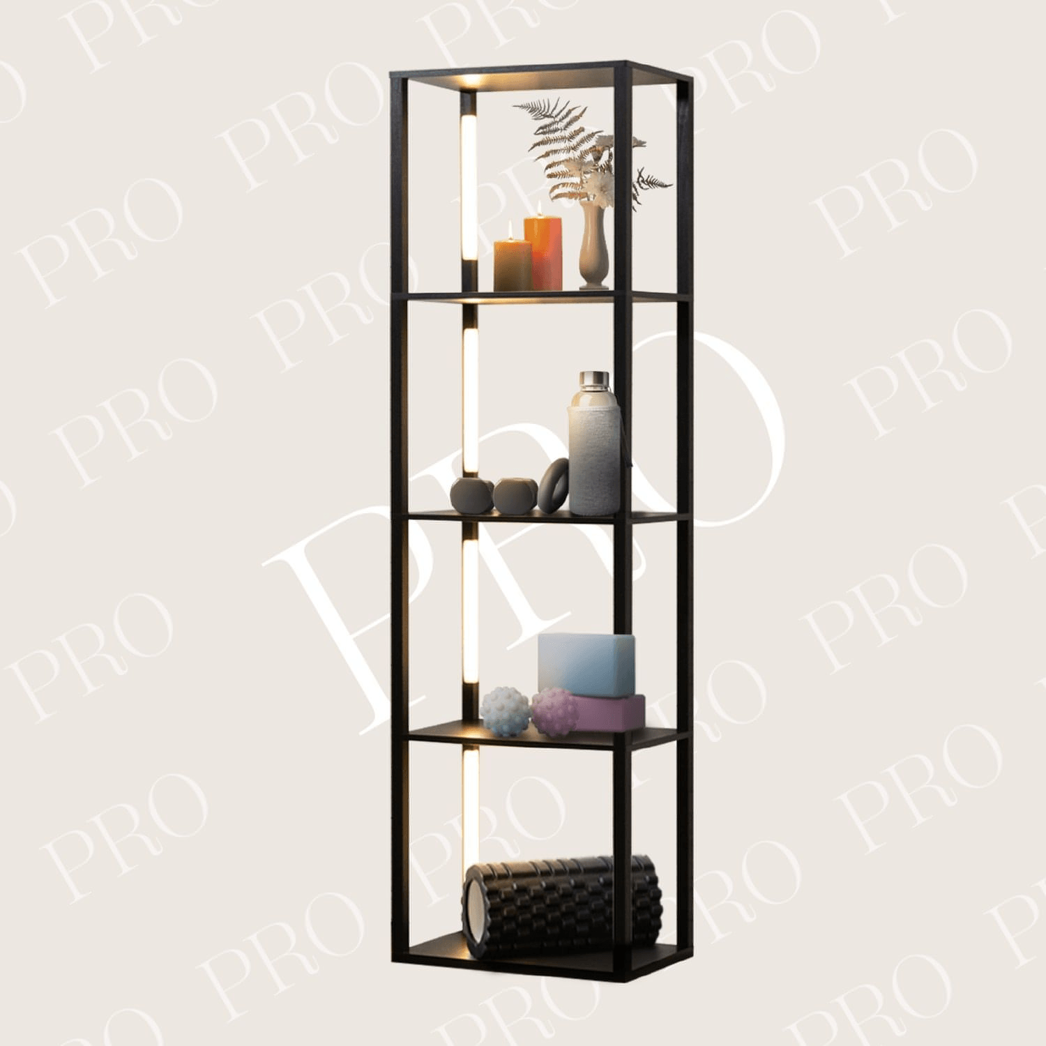 Wide Wood Bookshelf with Light