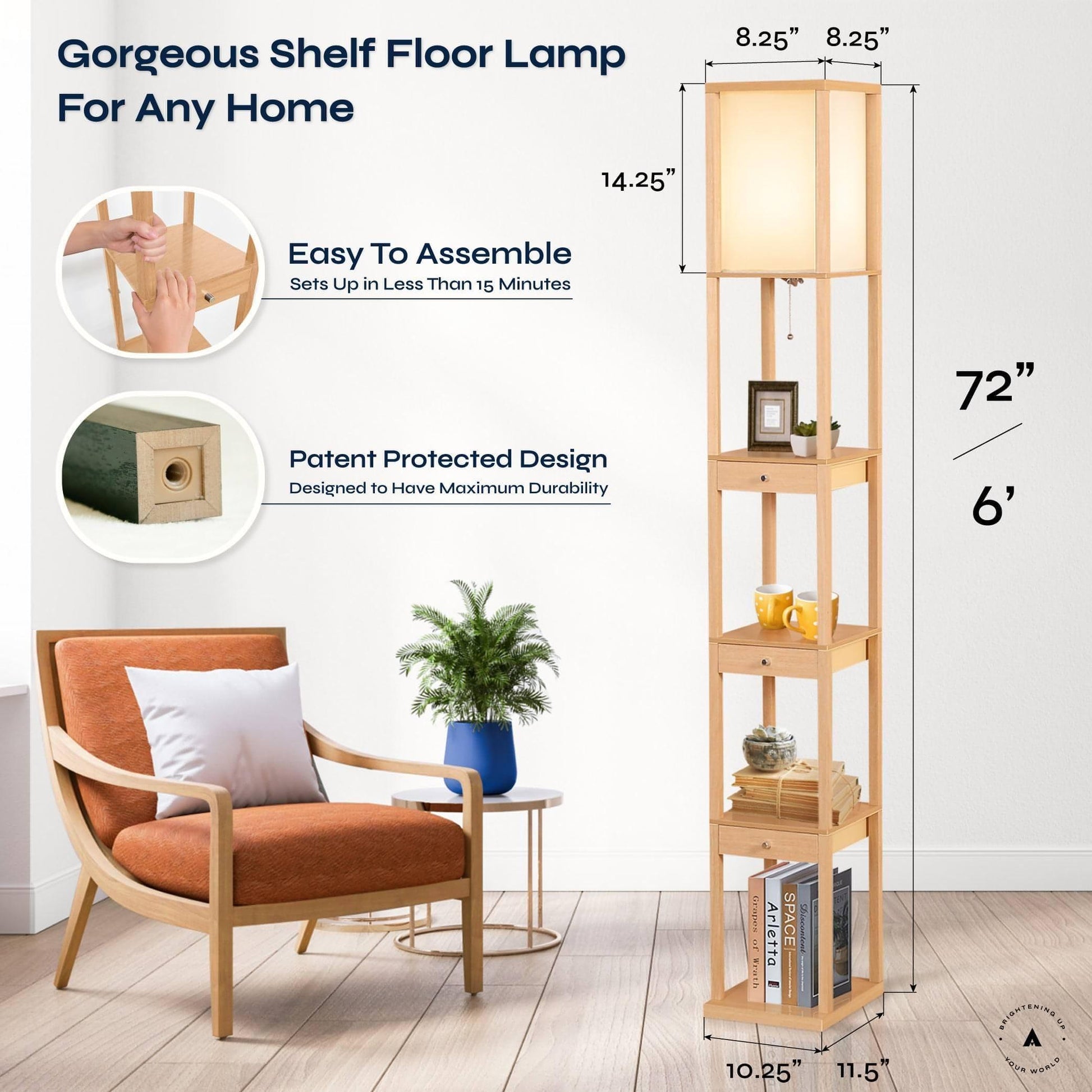 ATAMIN Aaron Classic LED Floor Lamp with Storage Drawers