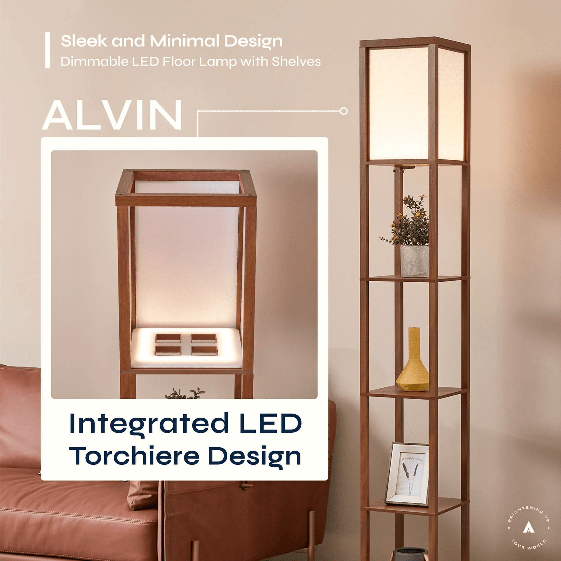 ATAMIN Alvin Dimmable Floor Lamp With Shelves & Integrated LED Lighting