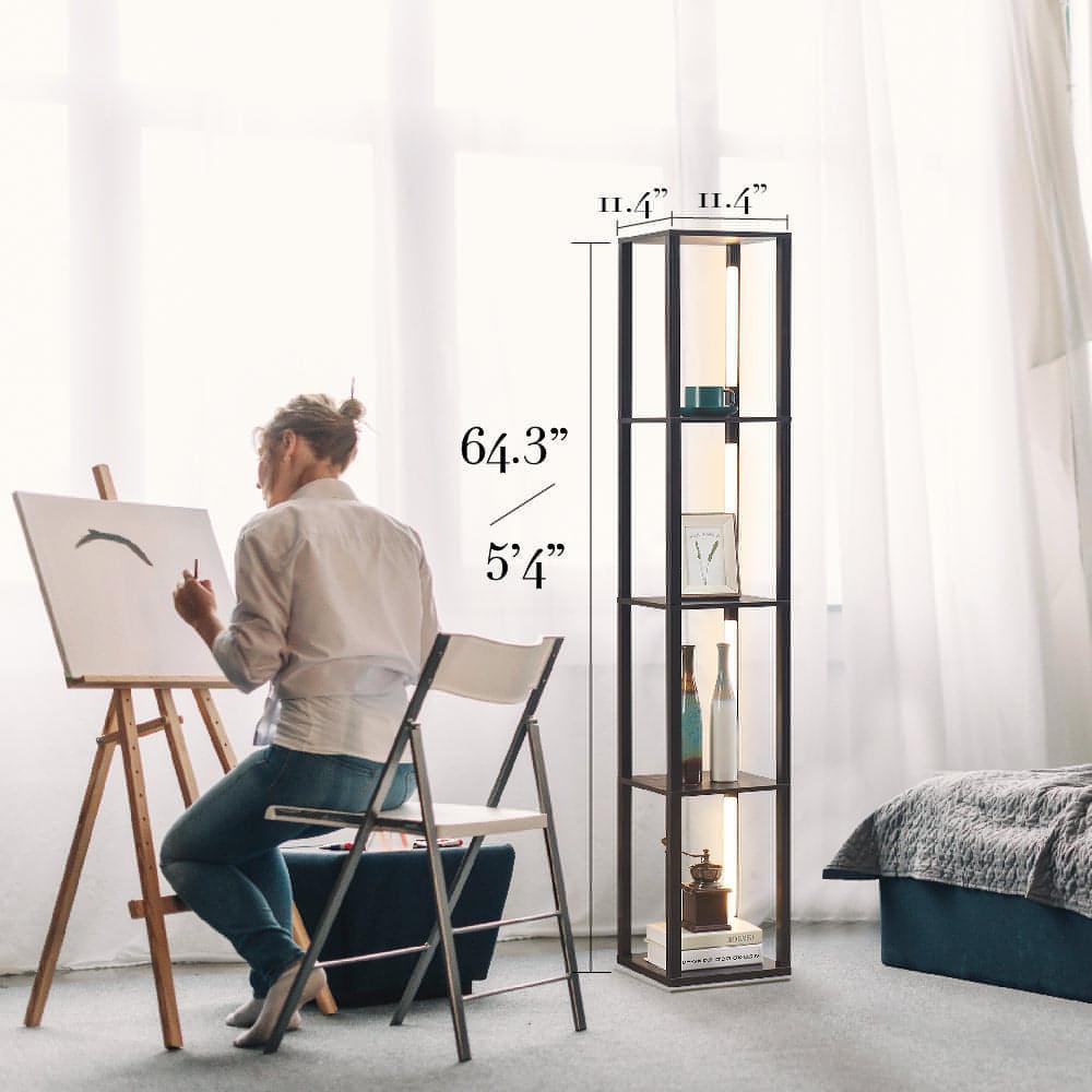 black narrow bookshelf with LED