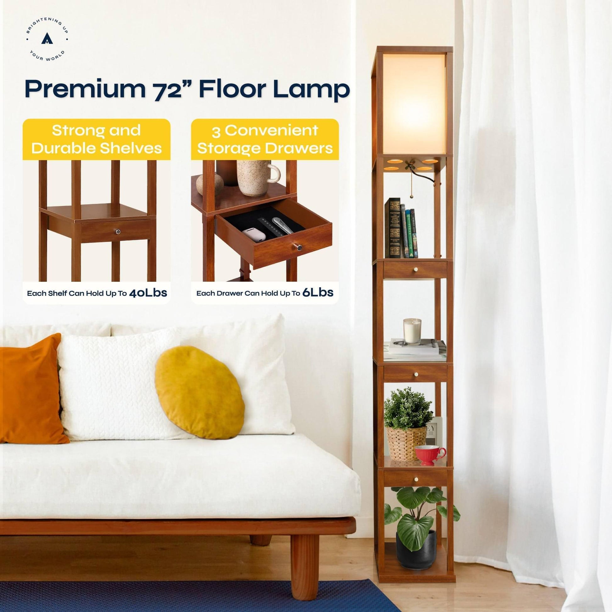 ATAMIN Aaron Classic LED Floor Lamp with Storage Drawers