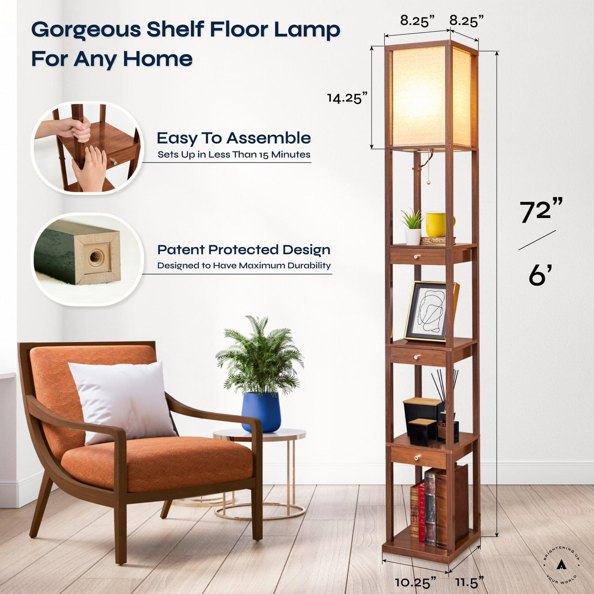 ATAMIN Aaron Classic LED Floor Lamp with Storage Drawers